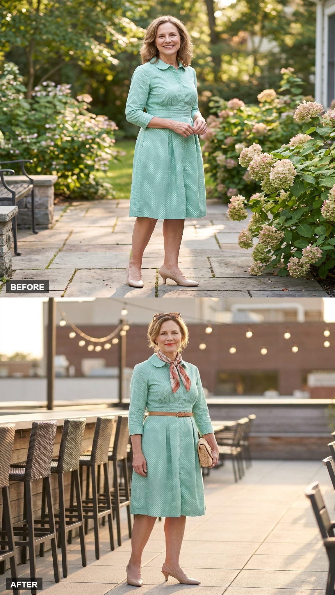 Late Summer Rooftop with Slingbacks and a Silk Scarf