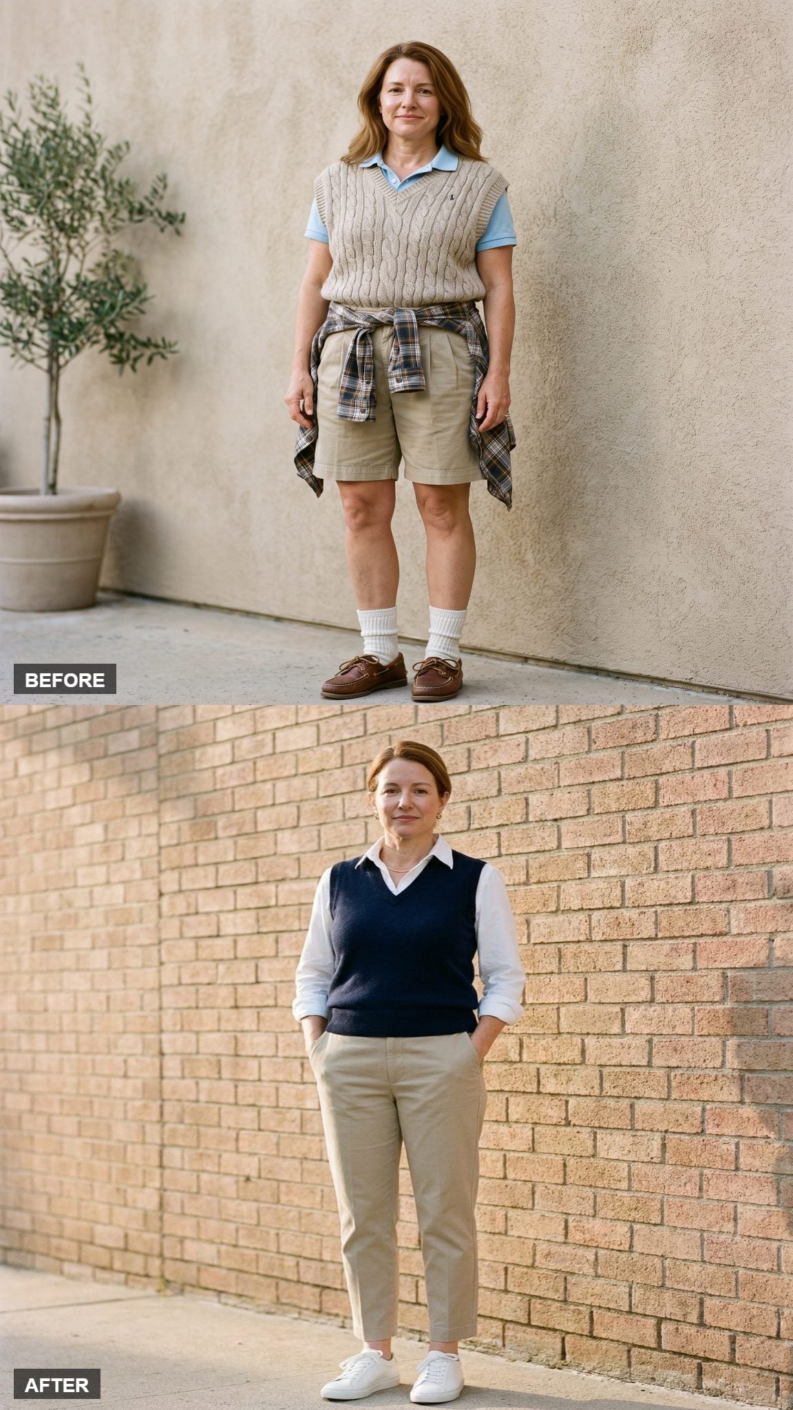 The Layered Preppy Instinct, Made Clean: One Knit Vest Over One Shirt