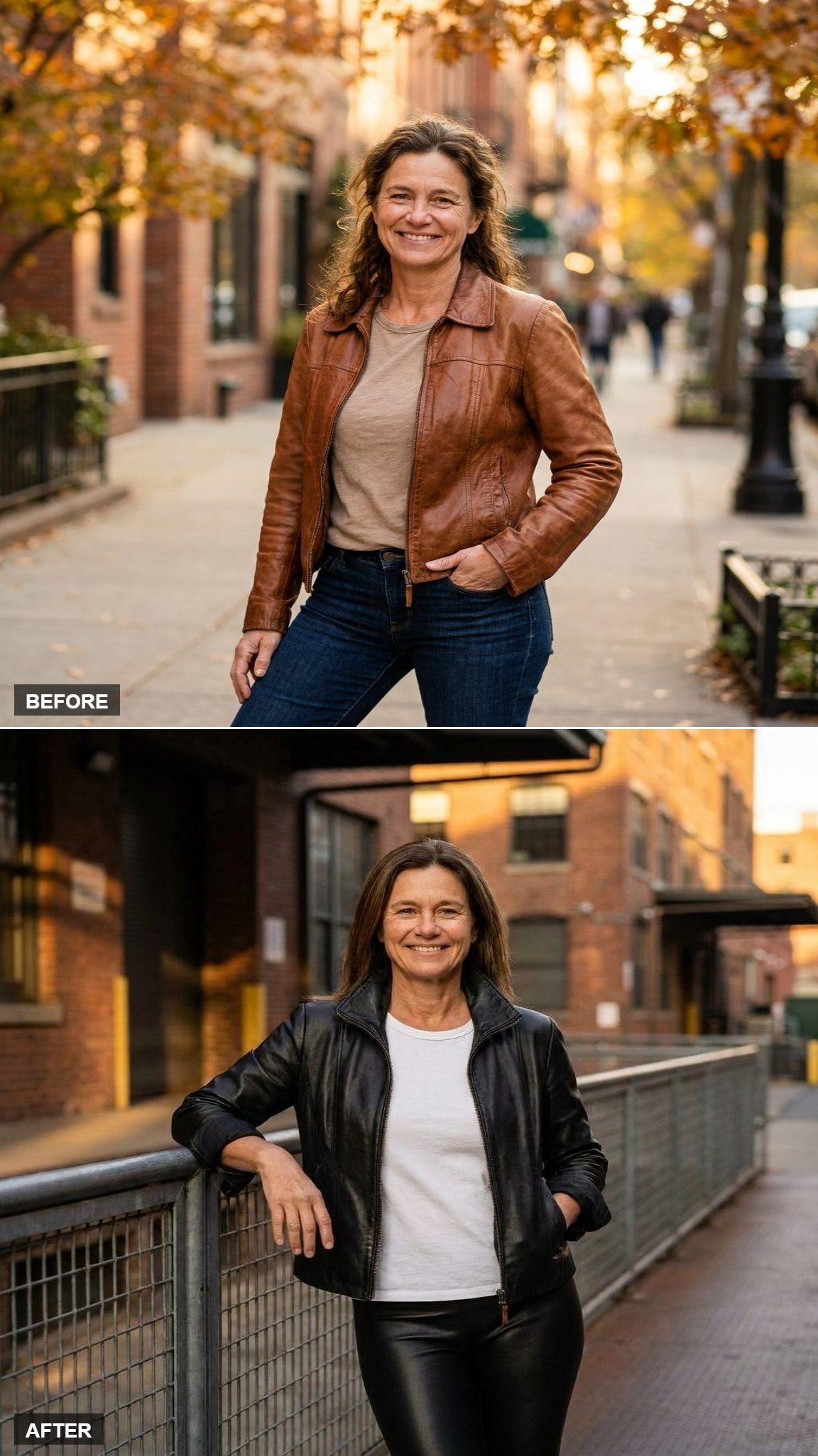 Leather on Leather: White Tee, Fitted Leather Leggings, Collar Popped