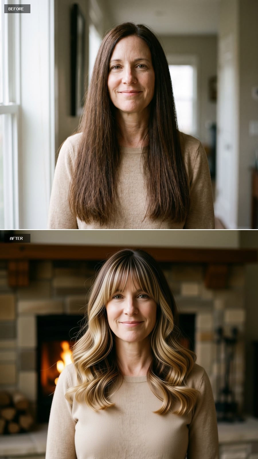 Blonde Balayage, Bangs, and Waves That Finally Put Her Face First