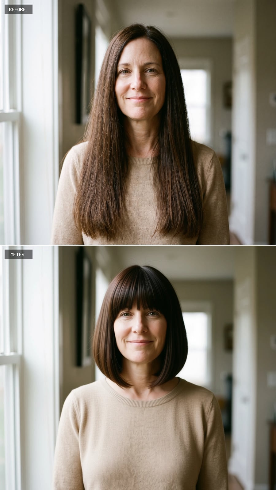 Blunt Bob With Full Fringe Proves Darker Hair and Less Length Is Actually the Formula