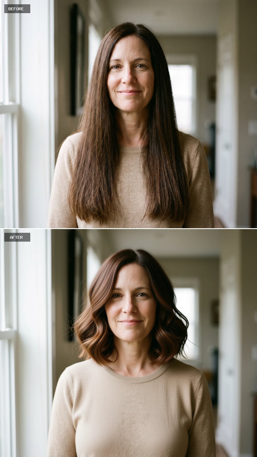 Wavy Brown Bob With Caramel Ends Finally Gave Her Jawline Something to Say