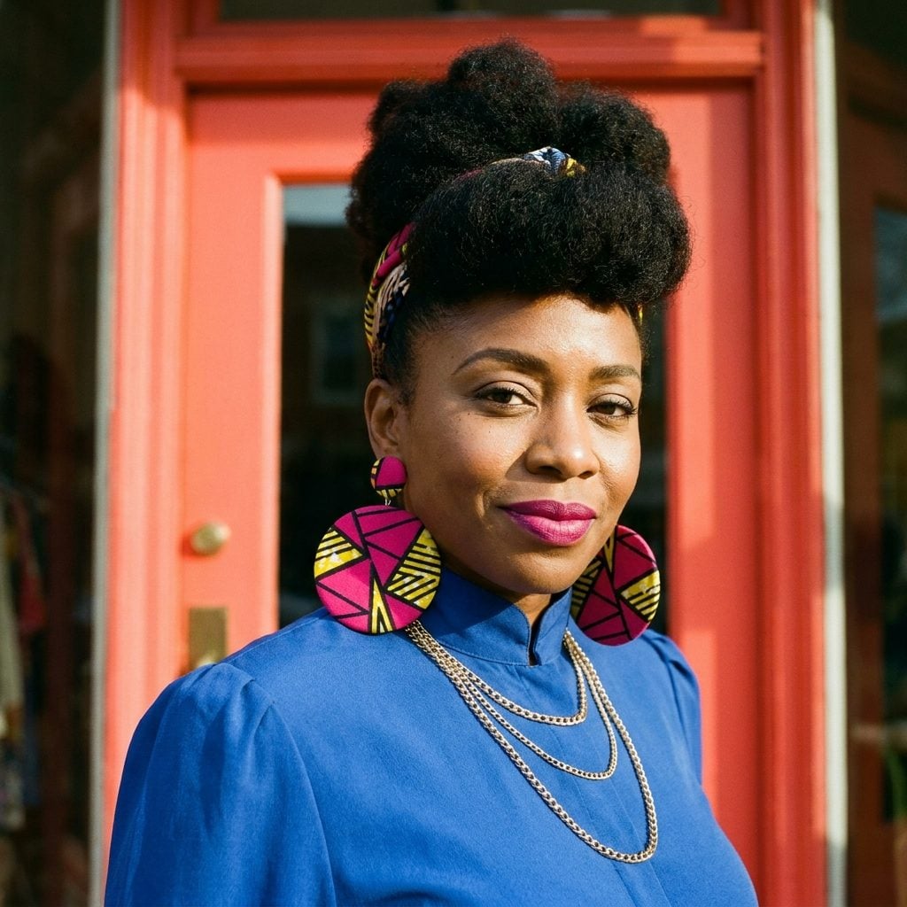 Massive Fabric-Covered Button Earrings in a Bold Print That Matched Nothing and Everything at Once
