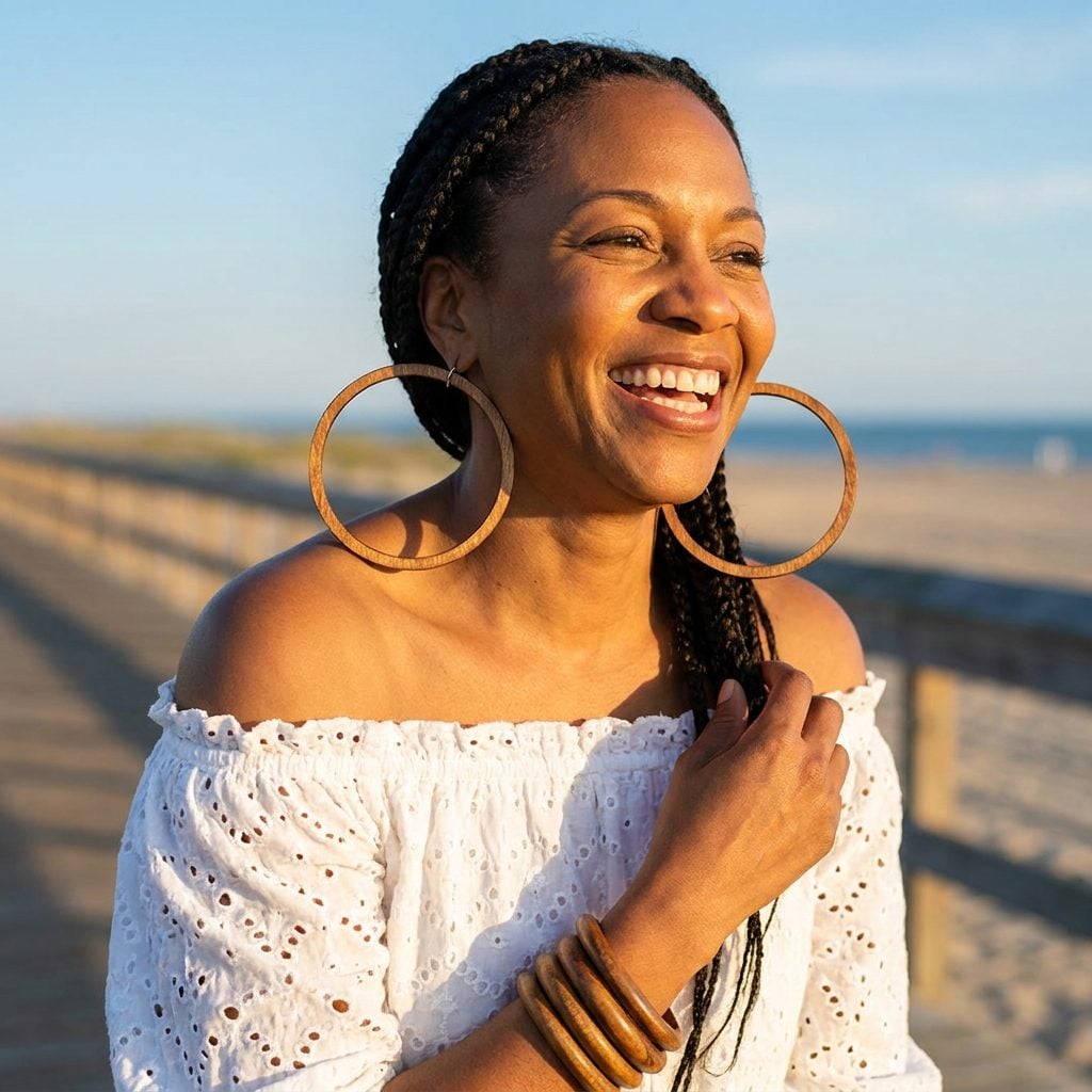 Massive Wooden Hoop Earrings in a Natural Finish That Were Lightweight but Enormous