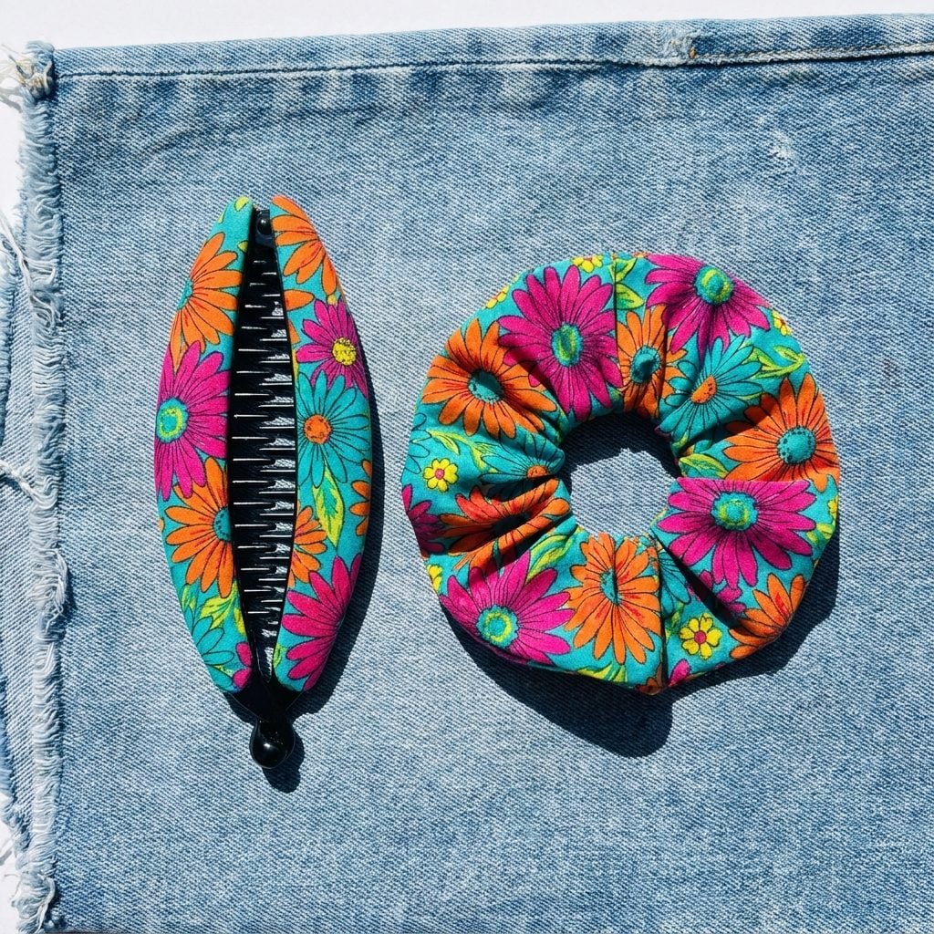 The Matching Set: Banana Clip and Scrunchie in the Exact Same Fabric