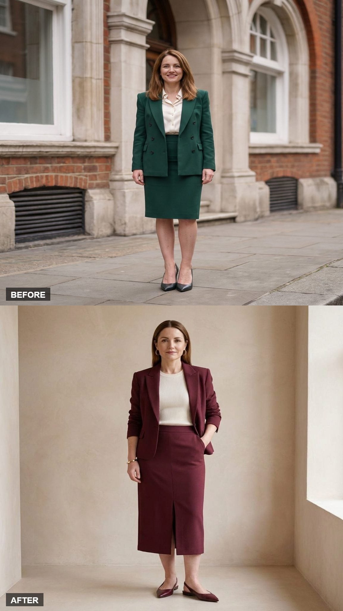 Matte Bordeaux Skirt Suit With a Half-Tuck and Nothing to Prove