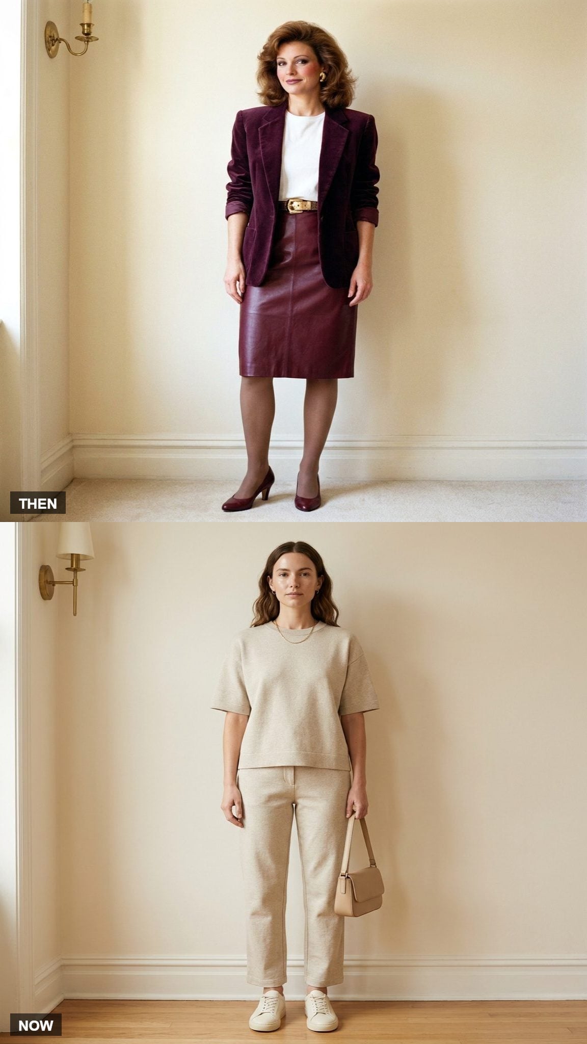 Mixing Textures Was Compulsory, Leather Skirt, Cotton Top, Velvet Blazer, Done