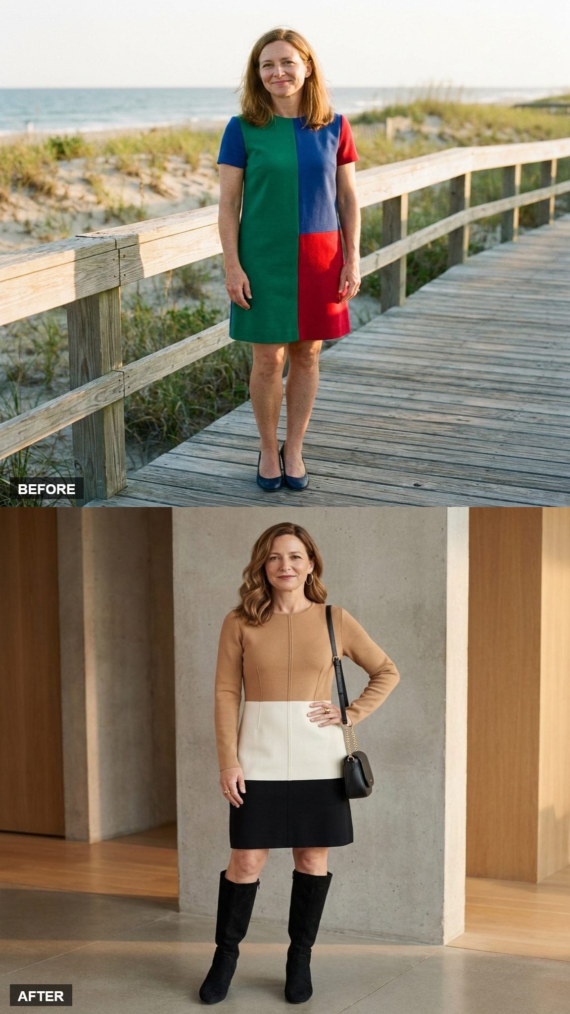 Modern Color-Block in Camel, Ivory, and Black Ponte