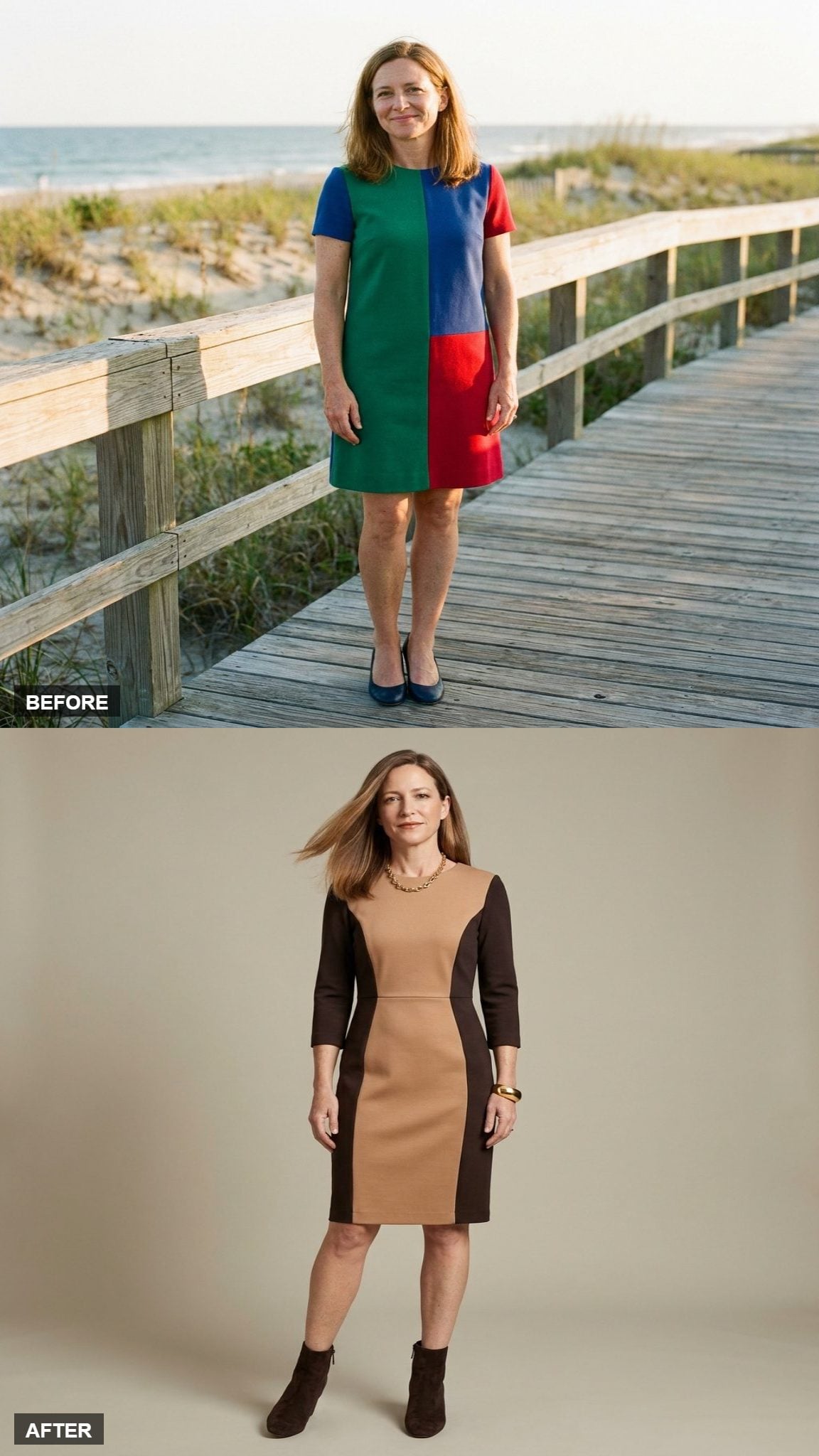 Modern Icon in a Ponte Panel Dress With Ankle Boots