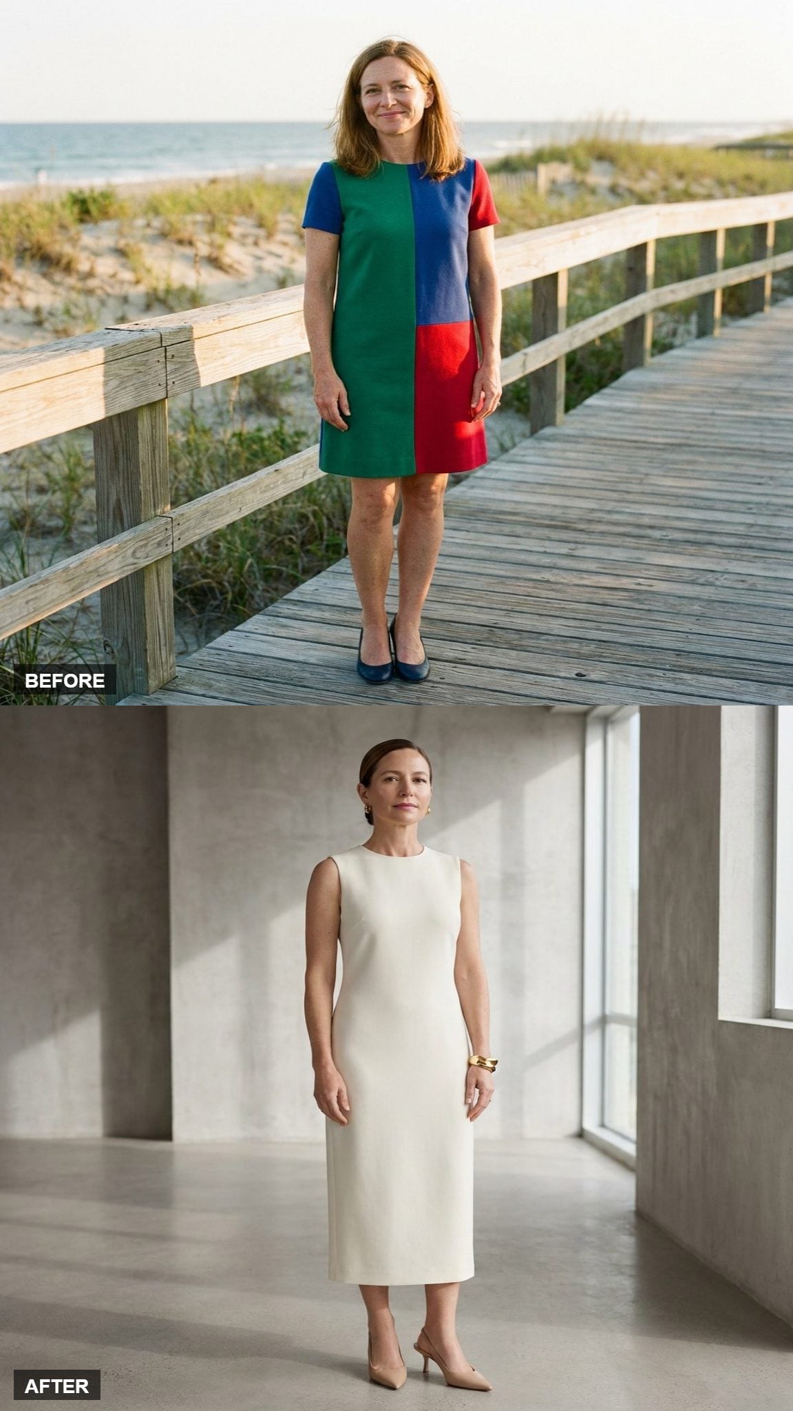 Modern Minimalism in a Sleeveless Column of Ivory Crepe