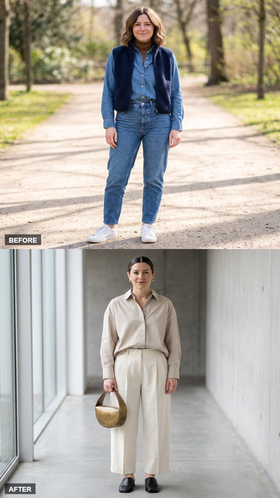 Modernist Neutrals with a Sculptural Bag