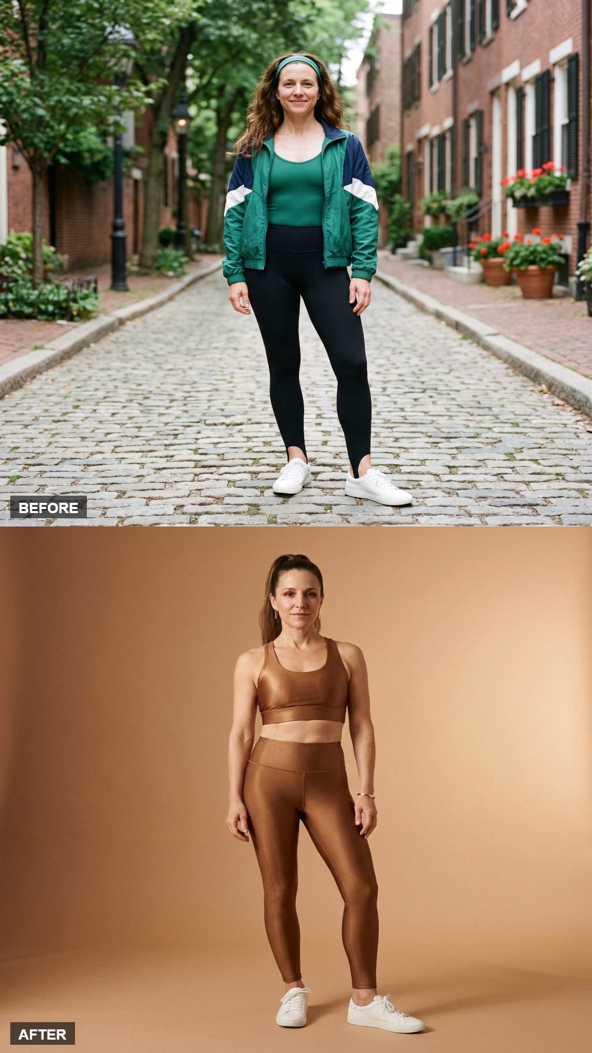 Molten Bronze Bra and Legging in Wet-Sheen Nylon