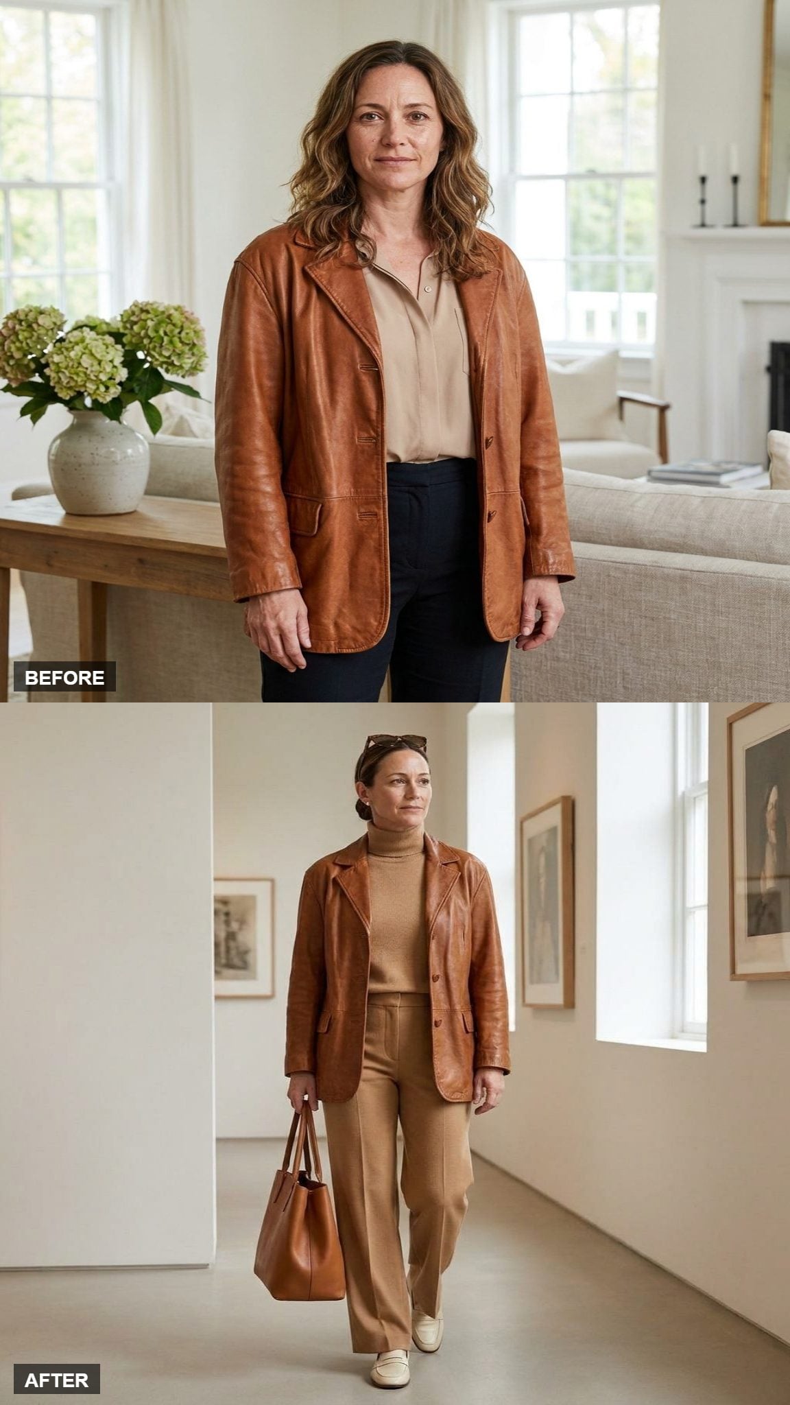 Camel-on-Camel Layers Under Black Leather
