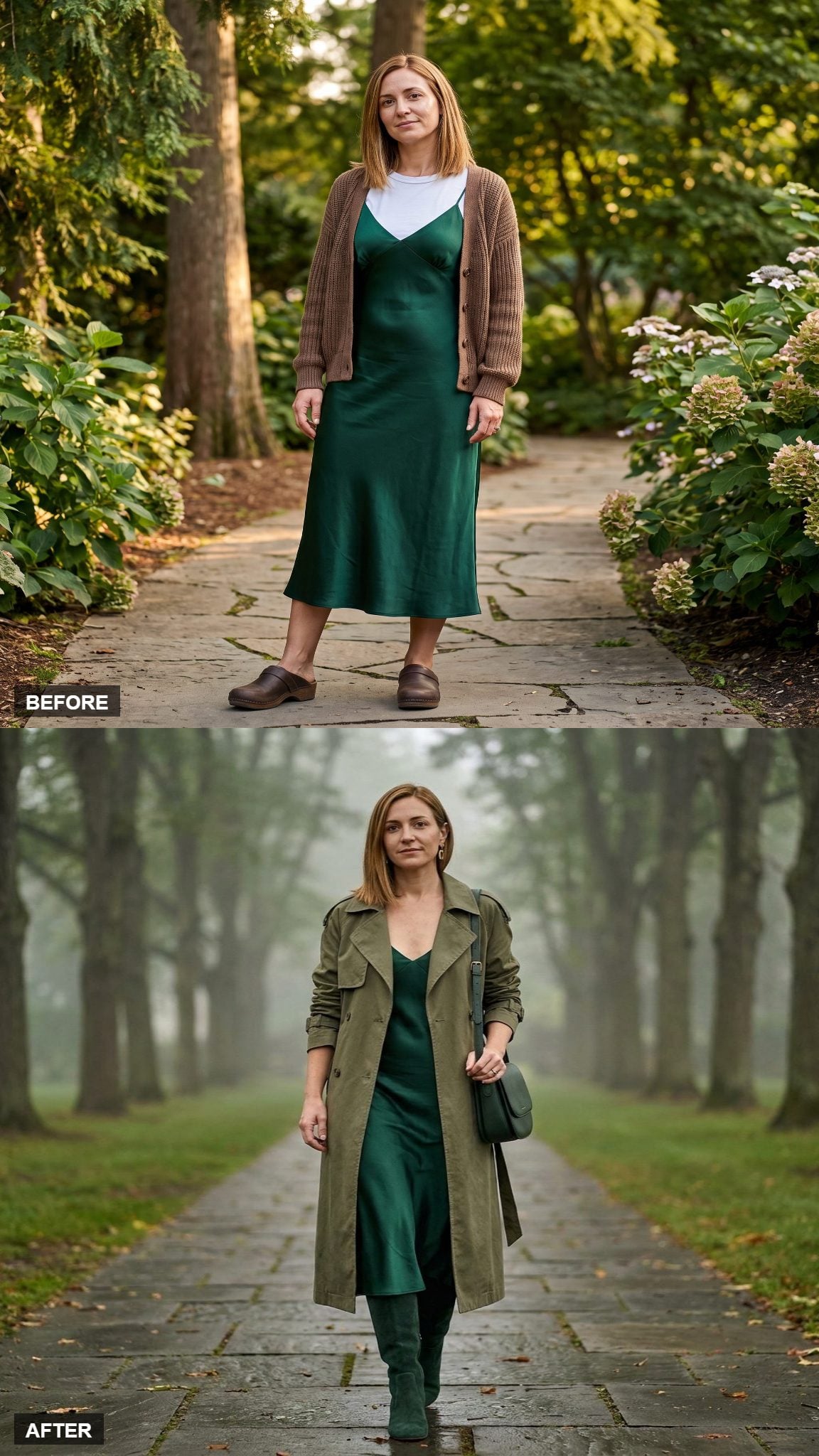 Monochrome Green Depth with an Olive Trench and Suede Boots