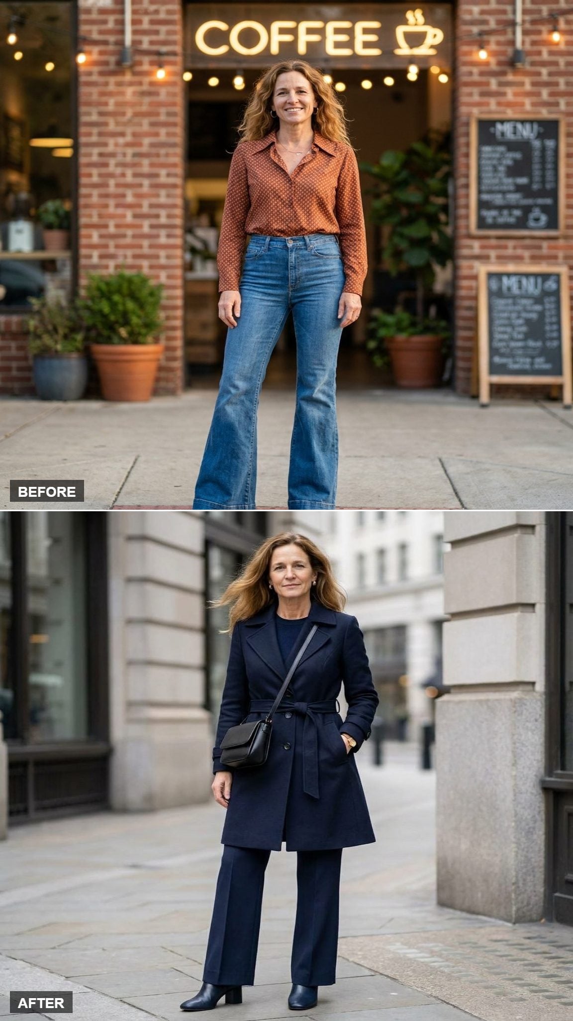 Monochrome Navy Power in a Belted Trench, Wide-Leg Pants, and Block-Heel Ankle Boots
