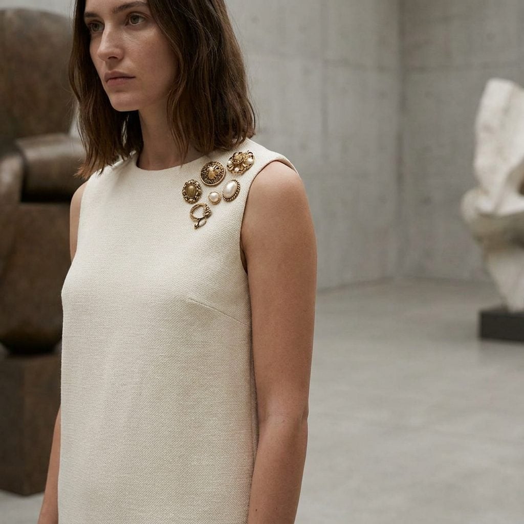 Move the Brooch to the Shoulder of a Plain Shift Dress