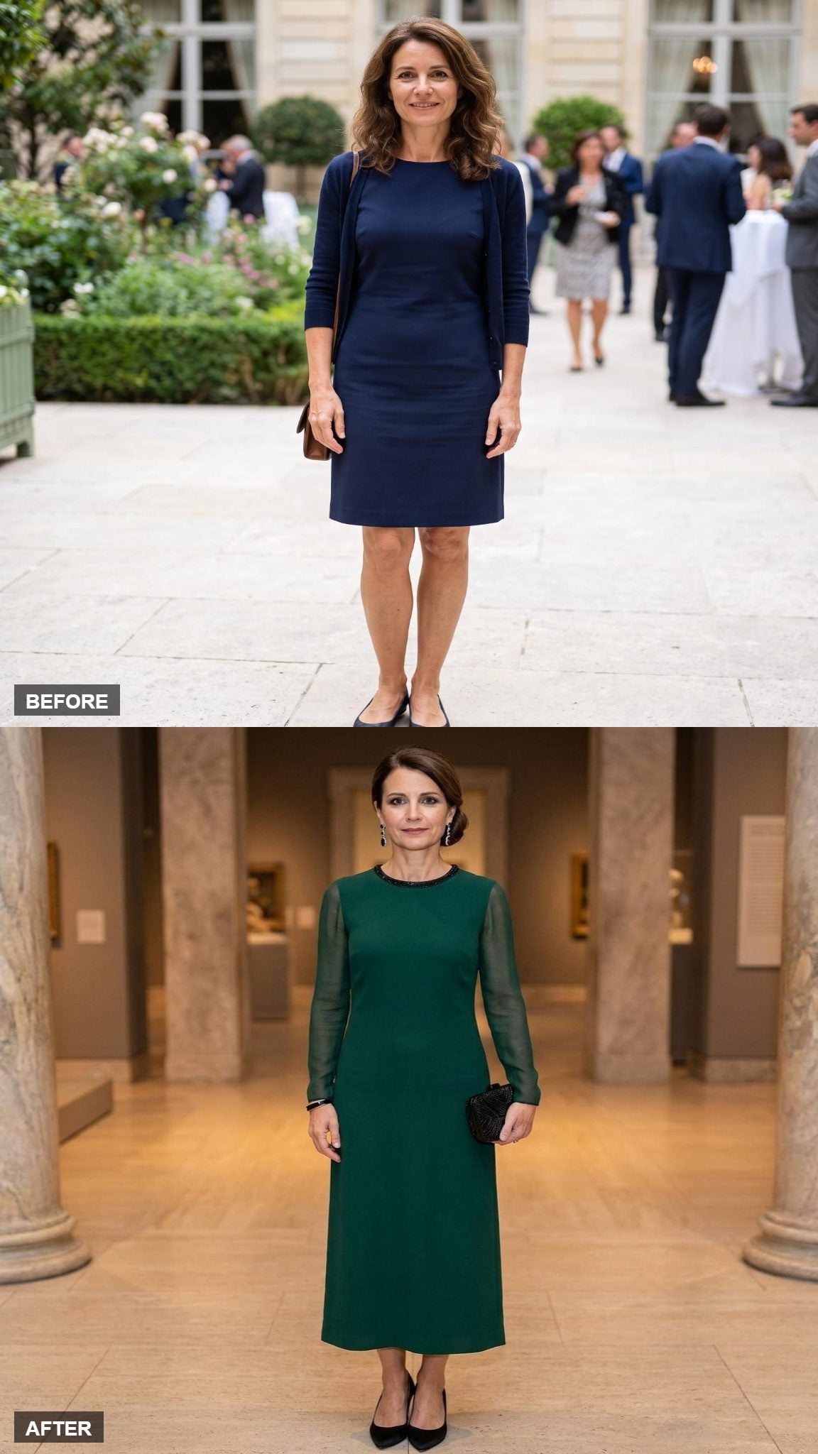 Museum Benefit in Deep Emerald Crepe and Jet
