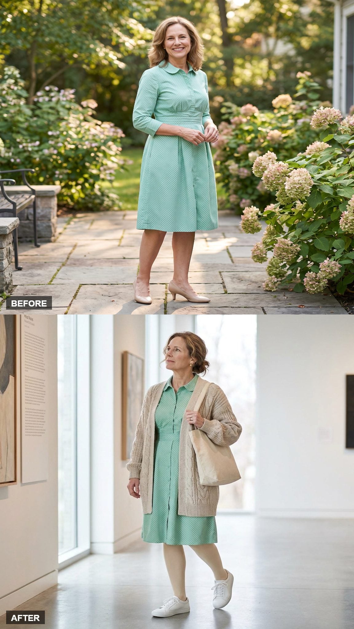 Museum Wander with a Chunky Cardigan and White Sneakers