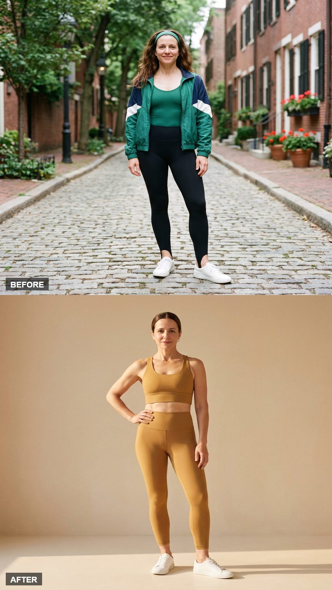Muted Ochre Longline Bra and Legging in Brushed Compression