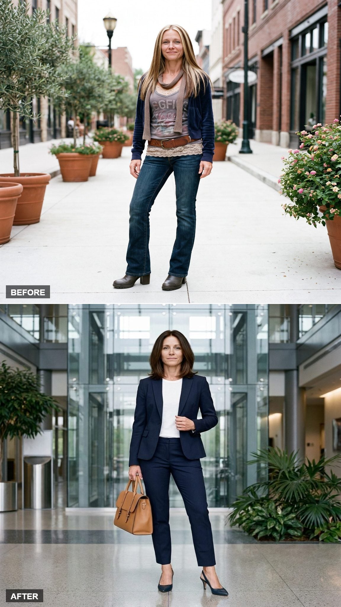 Navy Blazer, White Tee, Cigarette Trousers, and Slingback Heels That Retire the 2005 Version of 'Business Casual' for Good