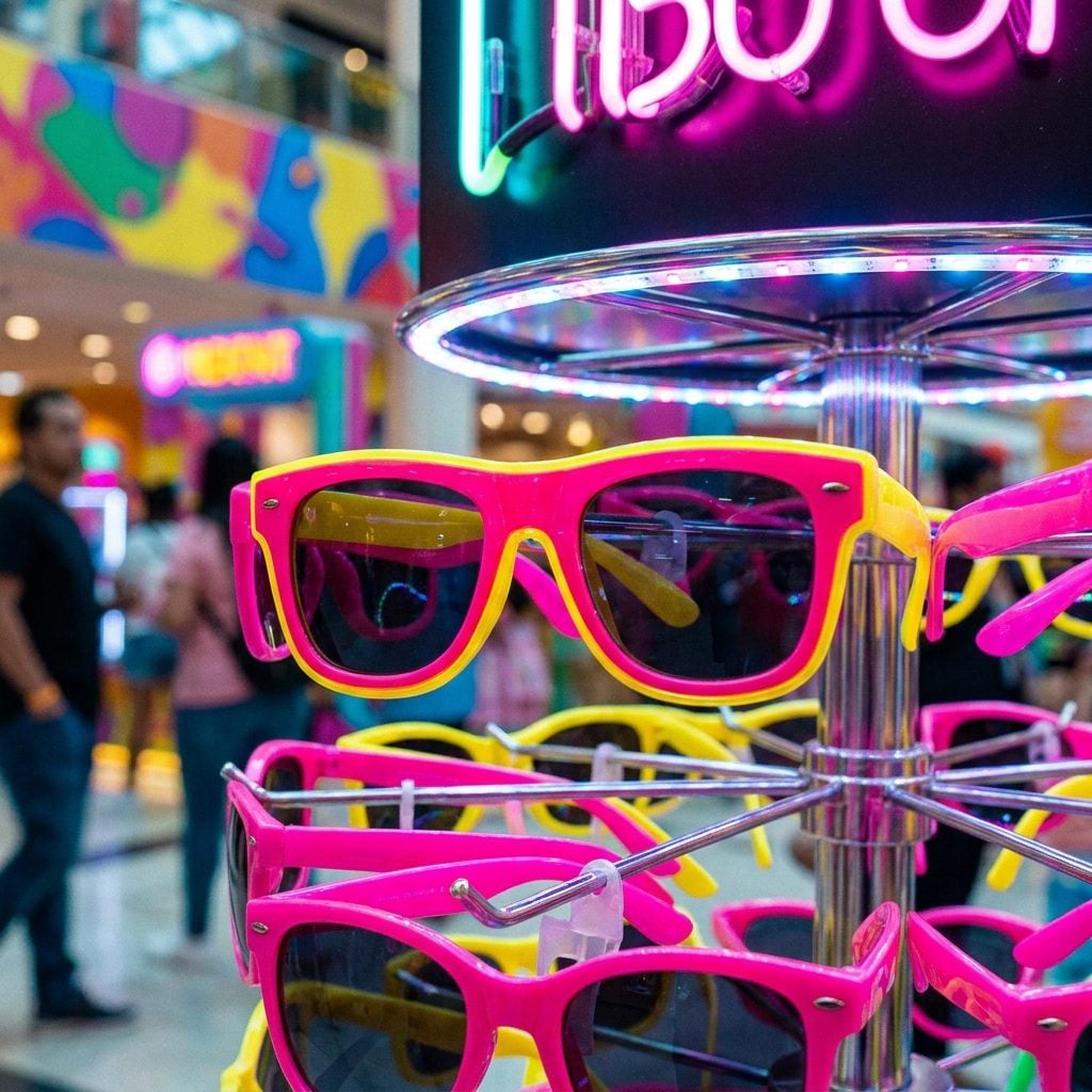 Neon Sunglasses Kiosk: $8 to Look Like the Coolest Kid at the Food Court