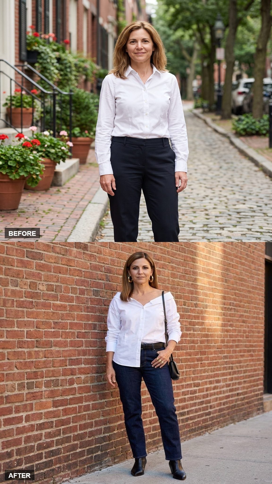Off One Shoulder With Dark Denim and Statement Gold