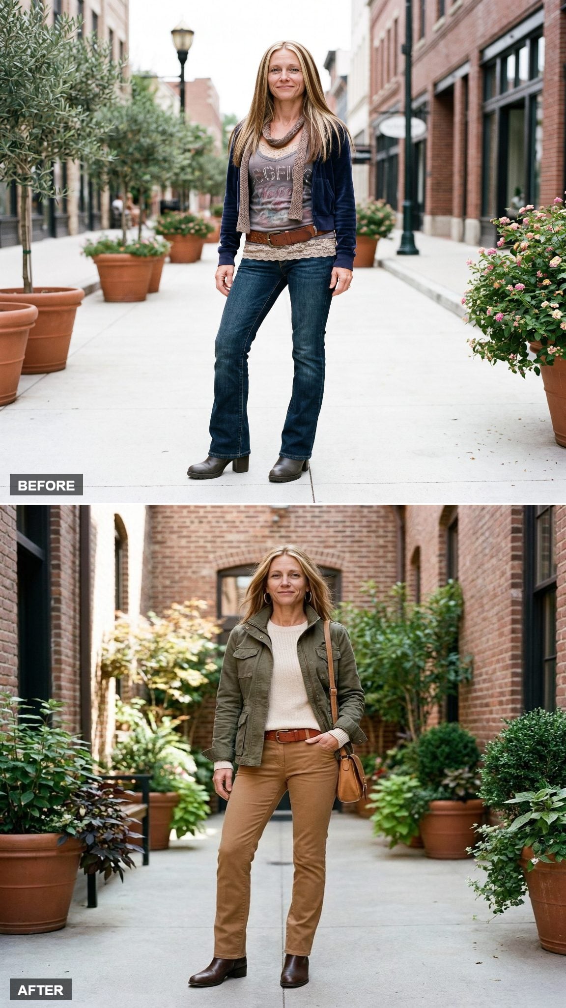 Olive Utility Jacket Over a Cream Knit with Slim Trousers and a Leather Crossbody: Casual Gets a Backbone
