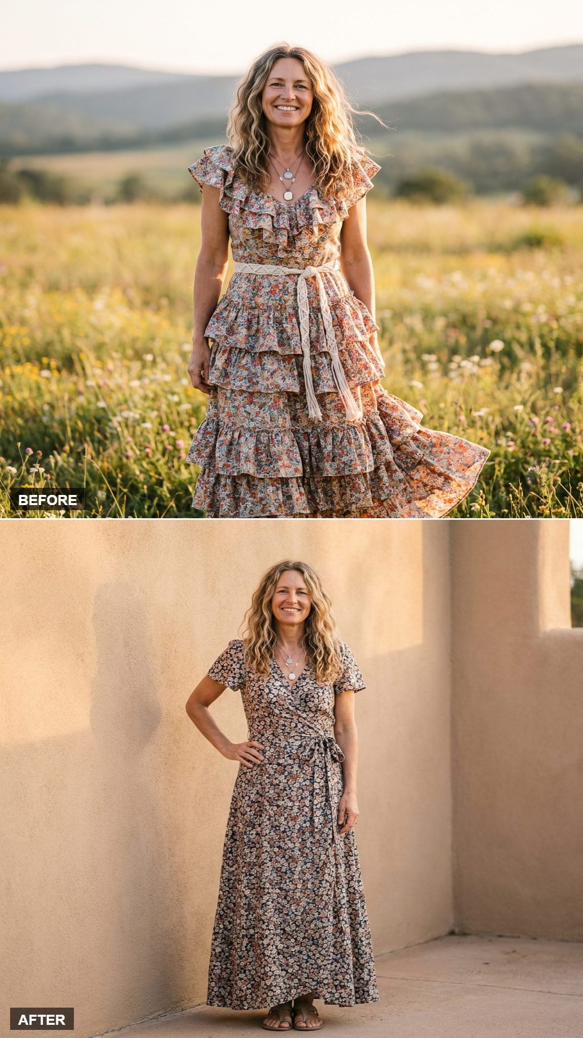 One Floral Wrap Dress, One Self-Tie Belt, Zero Ruffle Stacking