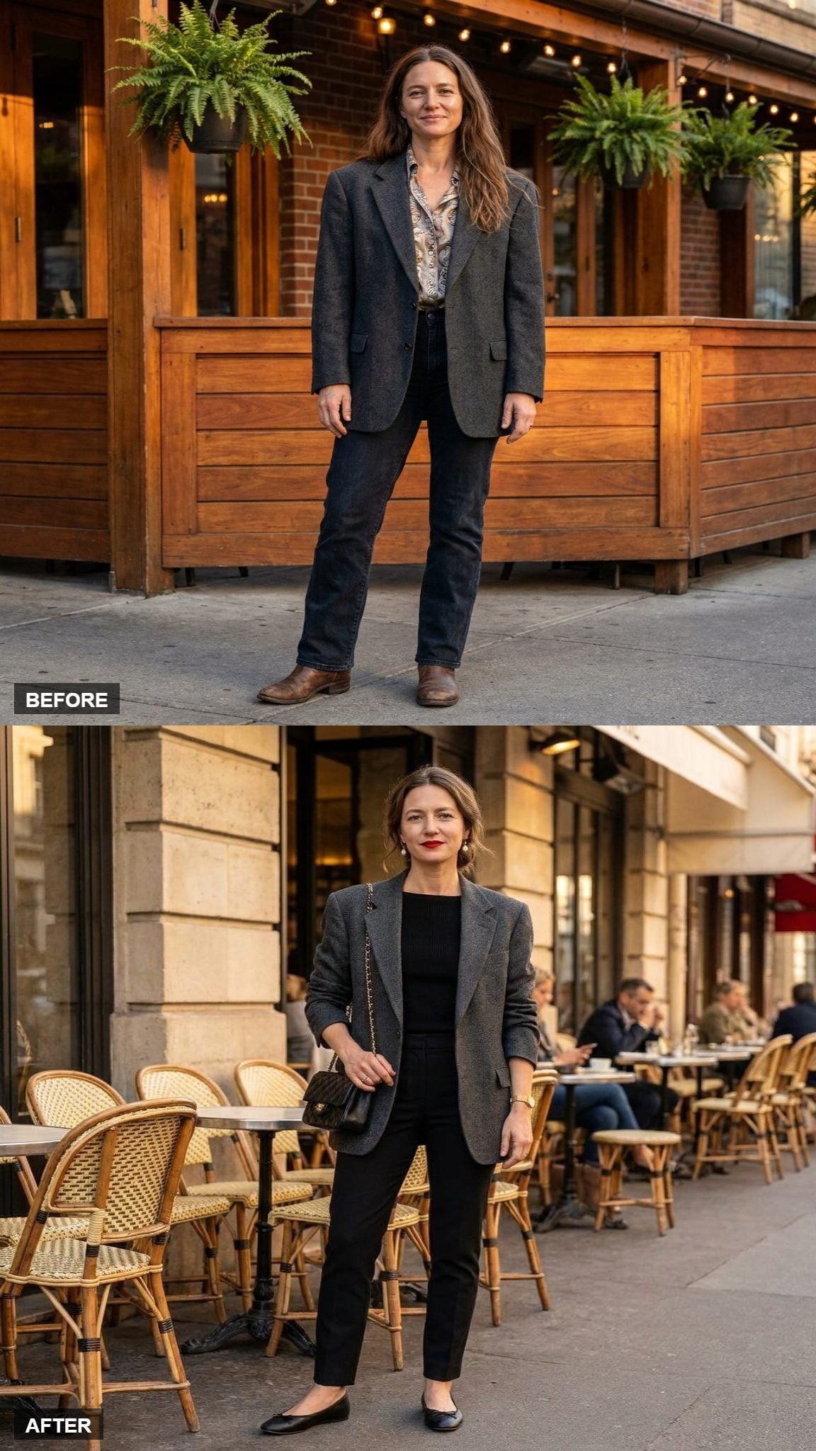 Parisian Afternoon in Black Trousers and Red Lip