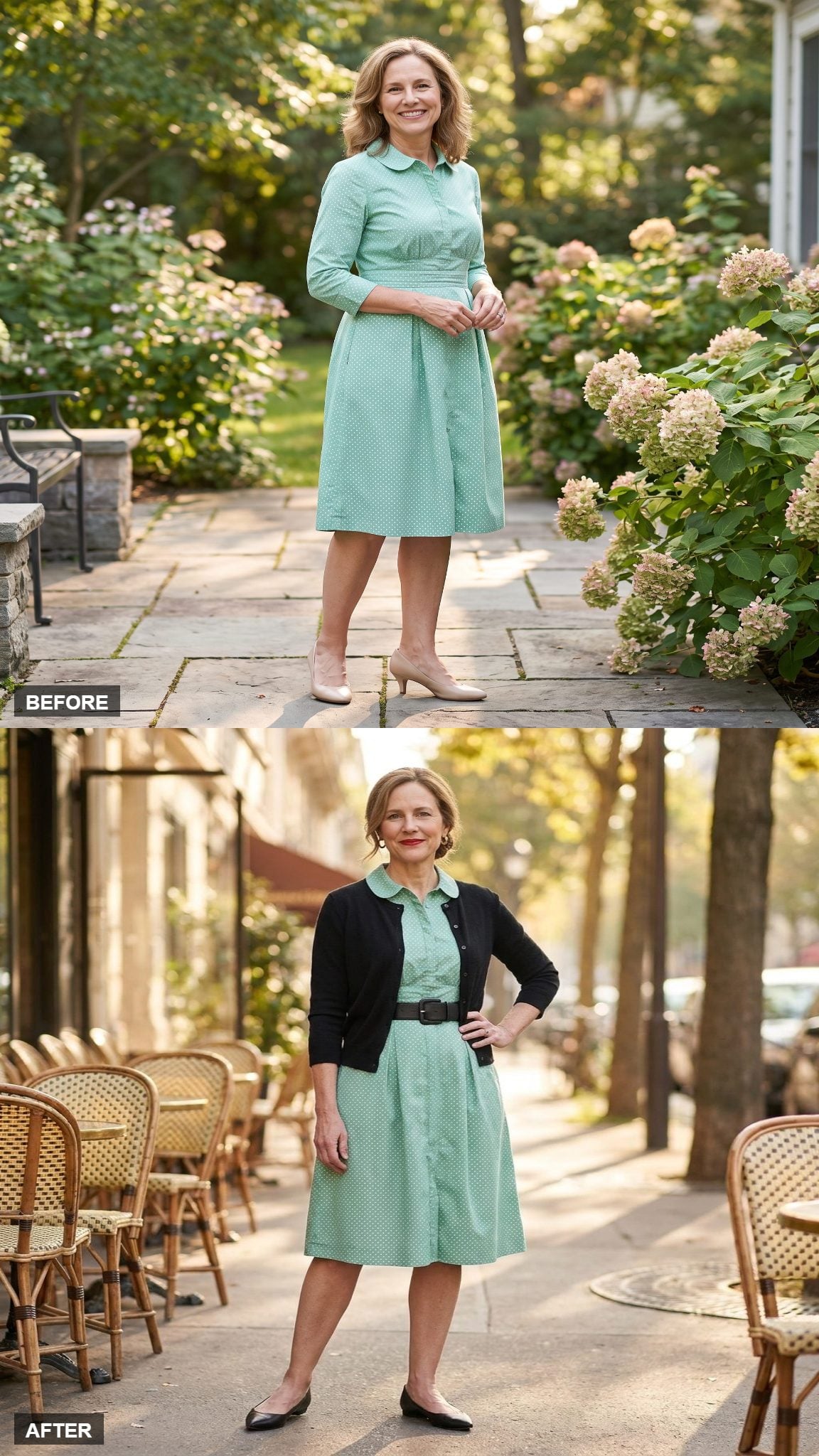 Parisian Café Reset with a Cinched Waist and Ballet Flats