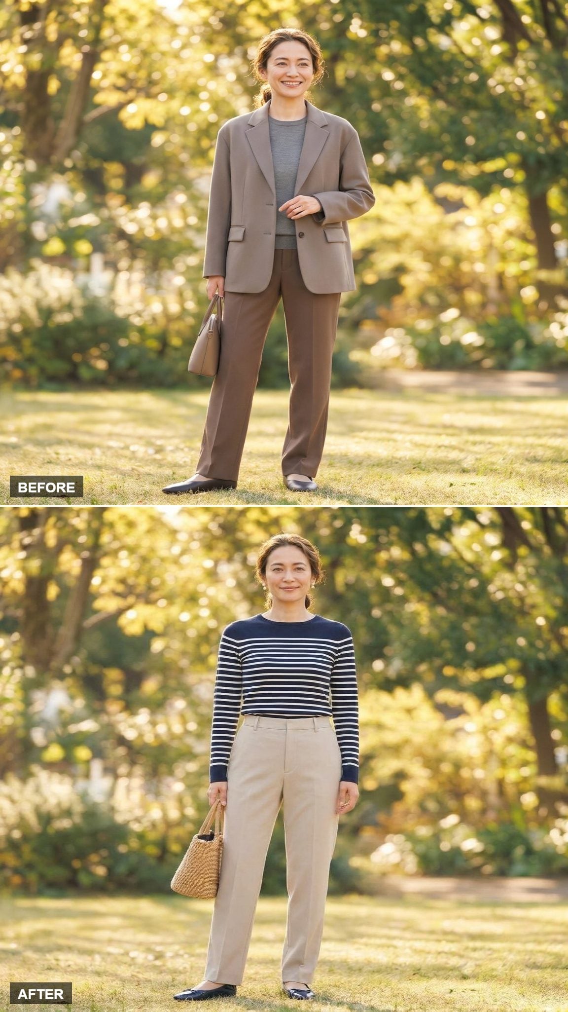 Parisian Market Day in a Breton Stripe Tee, Tailored Trousers, and Ballet Flats