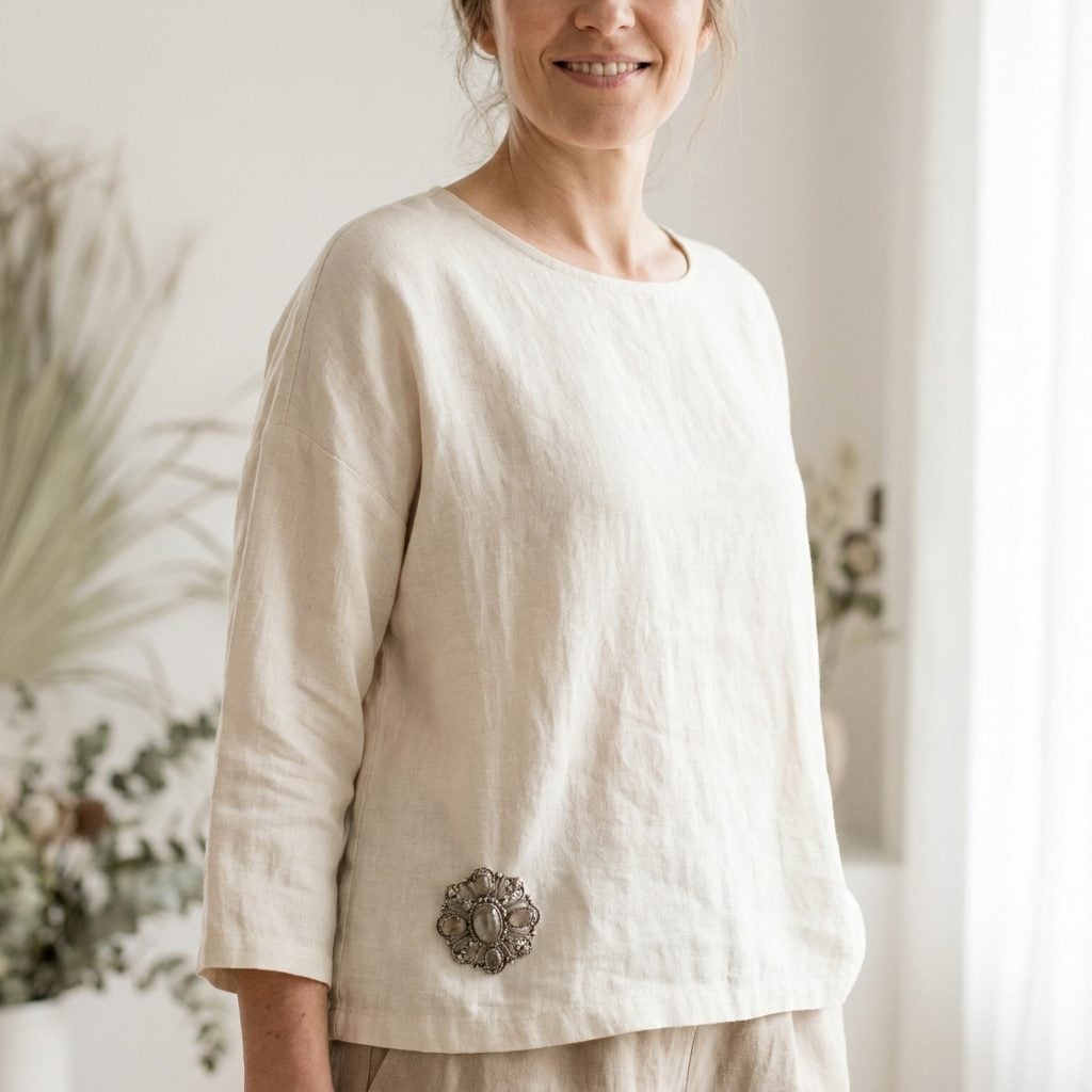 Pin It Low on a Linen Top Near the Hem