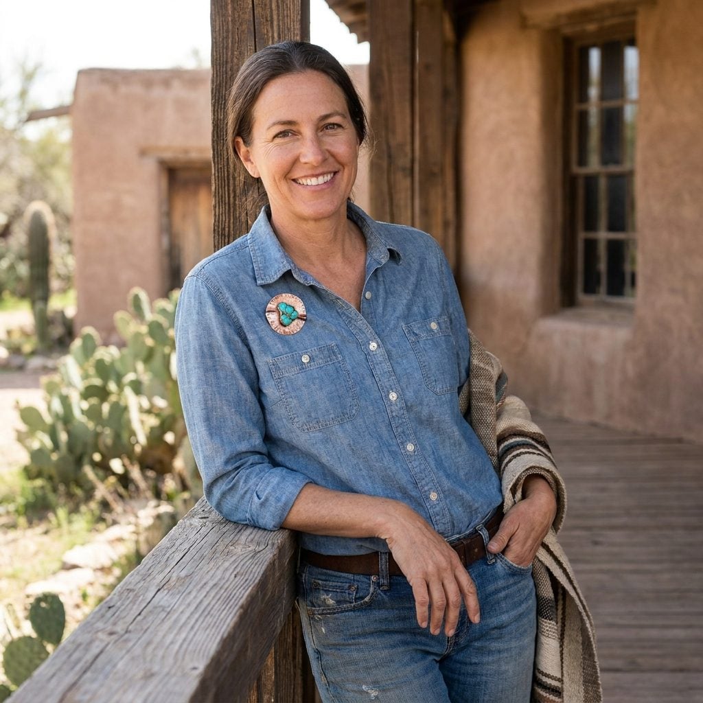 Pin a Rustic Brooch to a Chambray Shirt for Weekend Contrast