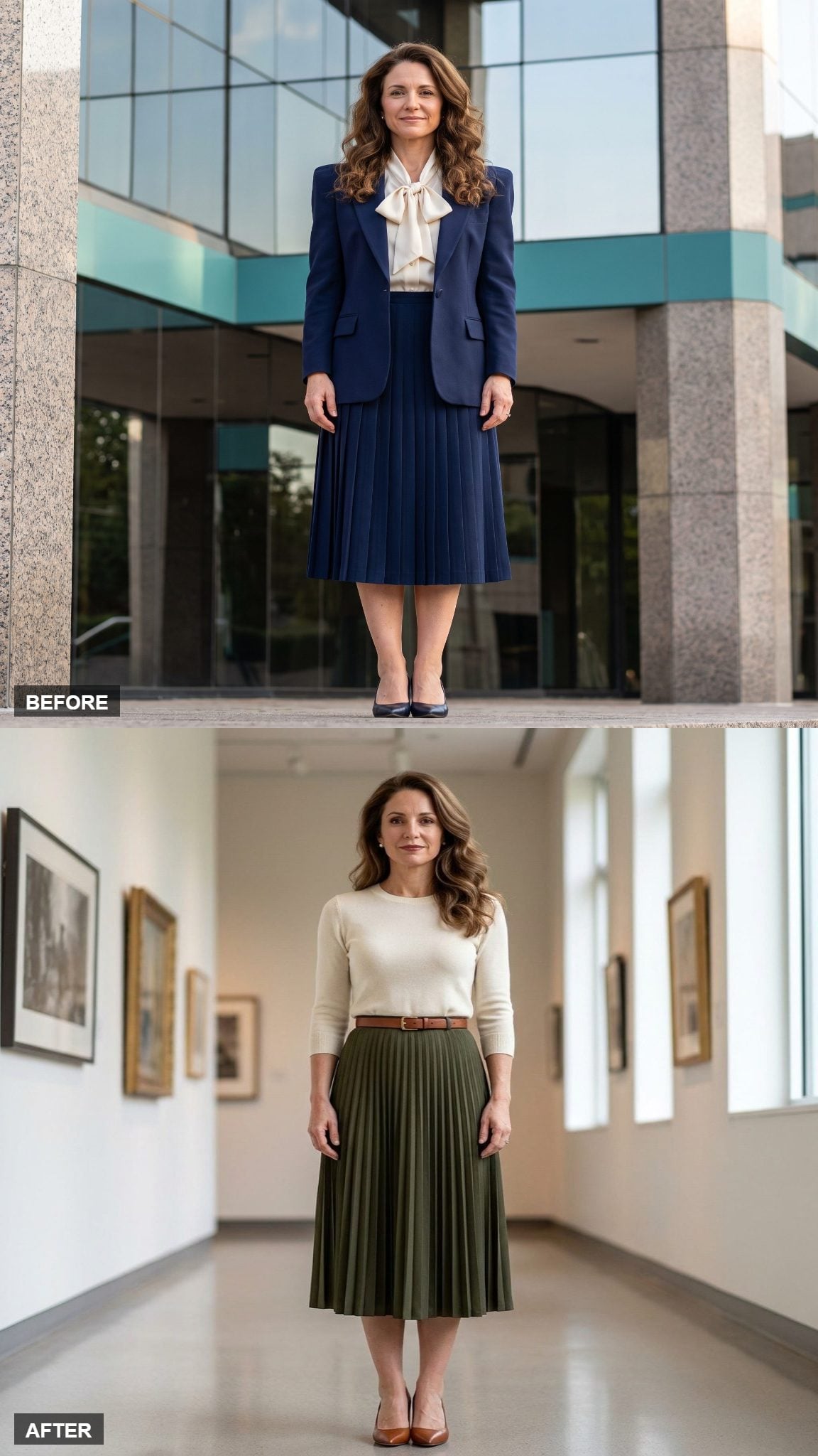 The Pleated Midi Skirt and Tucked Knit