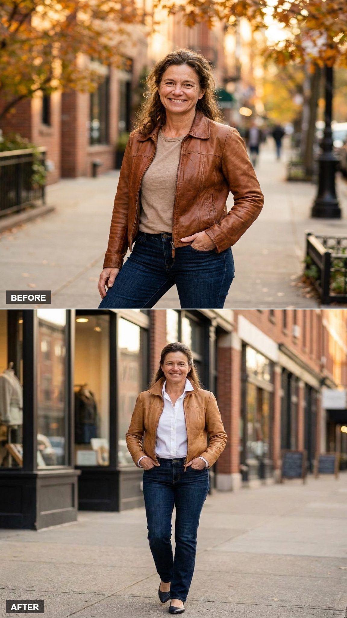 Popped Collar, White Button-Down Underneath, Dark Indigo Jeans and Pointed Flats