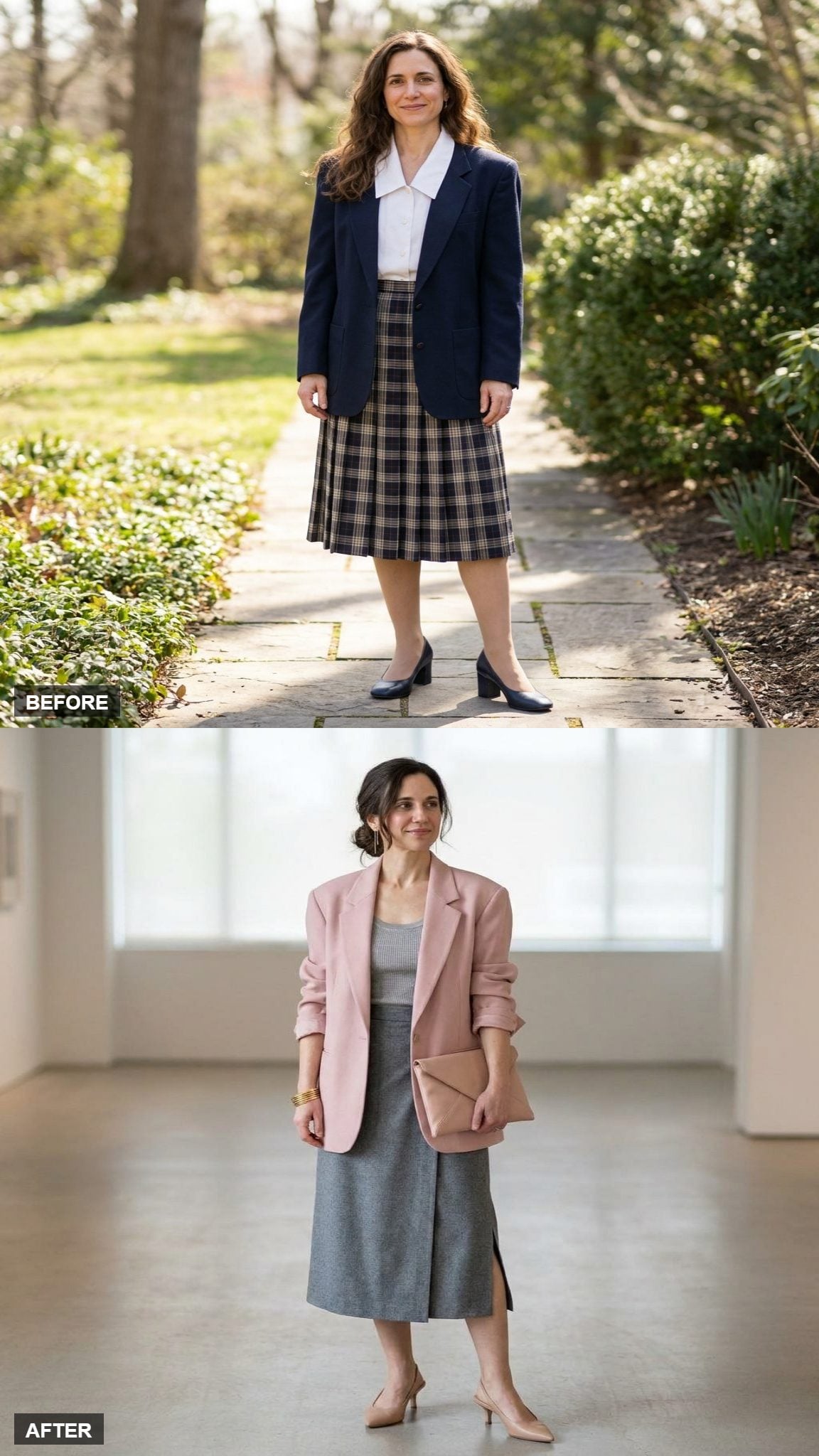 Powder Pink Blazer and Grey Flannel Skirt for the Meeting-Then-Cocktails Kind of Day