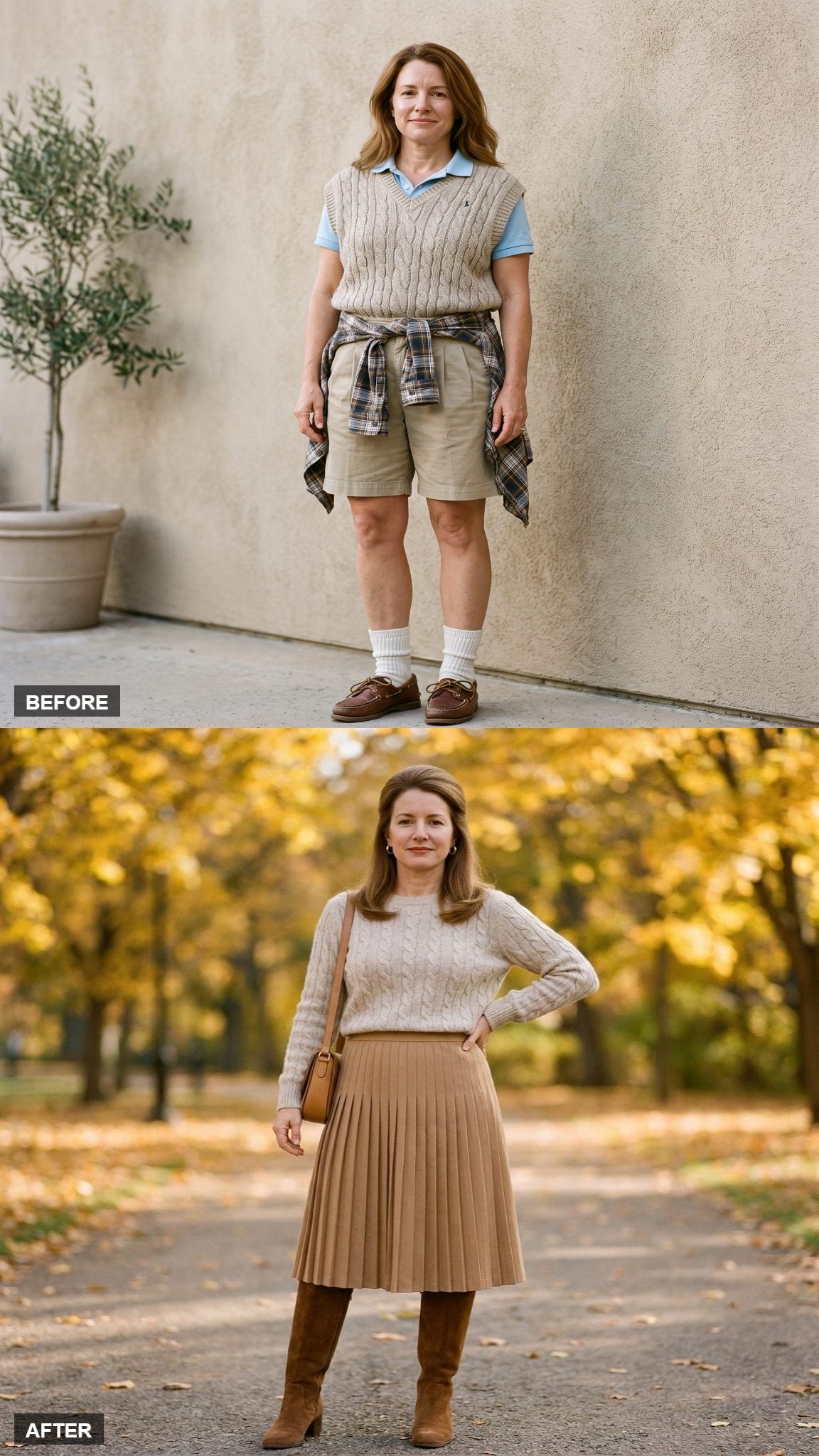 Prep Goes Quiet: Oatmeal Cable Knit, Pleated Midi Skirt, and Knee Boot