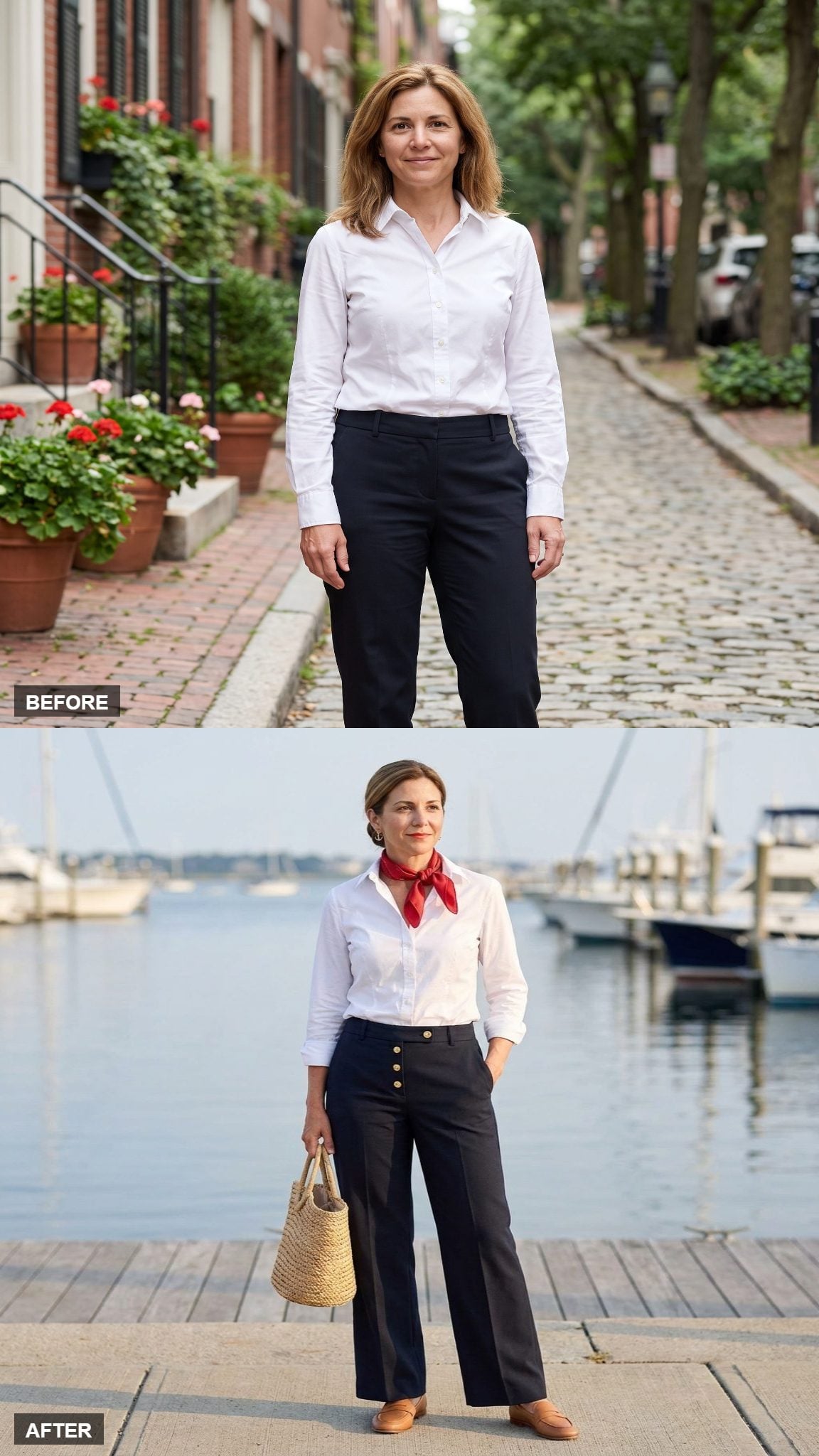 Preppy Nautical With Rolled Sleeves and Navy Trousers