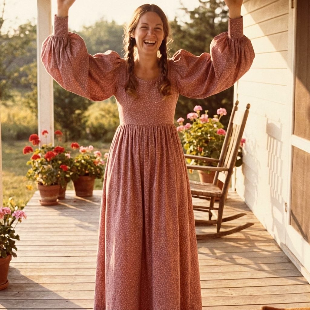 Prairie dress with dramatic leg-of-mutton sleeves