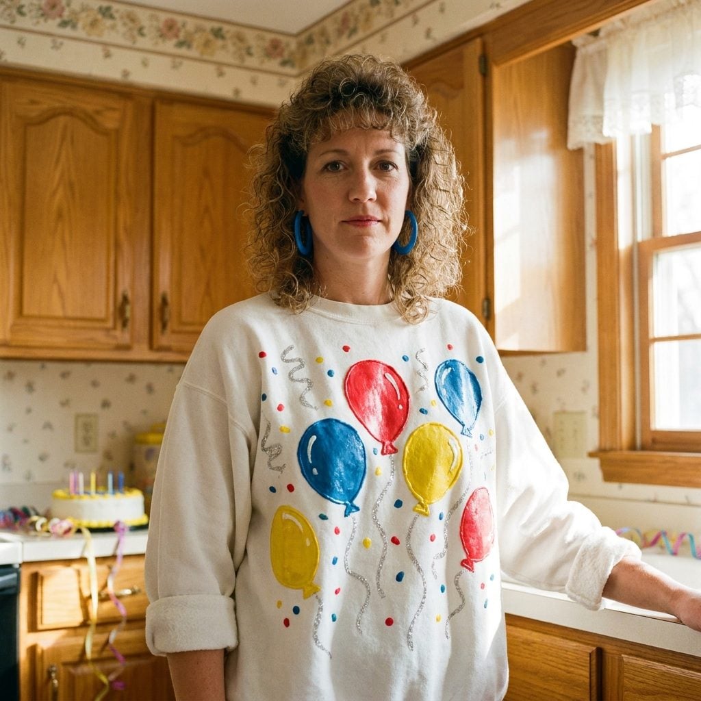 The Puffy-Paint Balloon and Confetti Birthday Sweatshirt Someone Made for You at a Craft Table