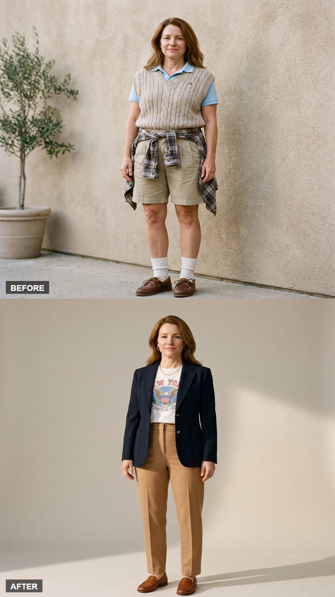 The Relaxed Graphic Tee, Reissued: Vintage Band Tee Tucked Into High-Waist Trousers With a Blazer and Loafers