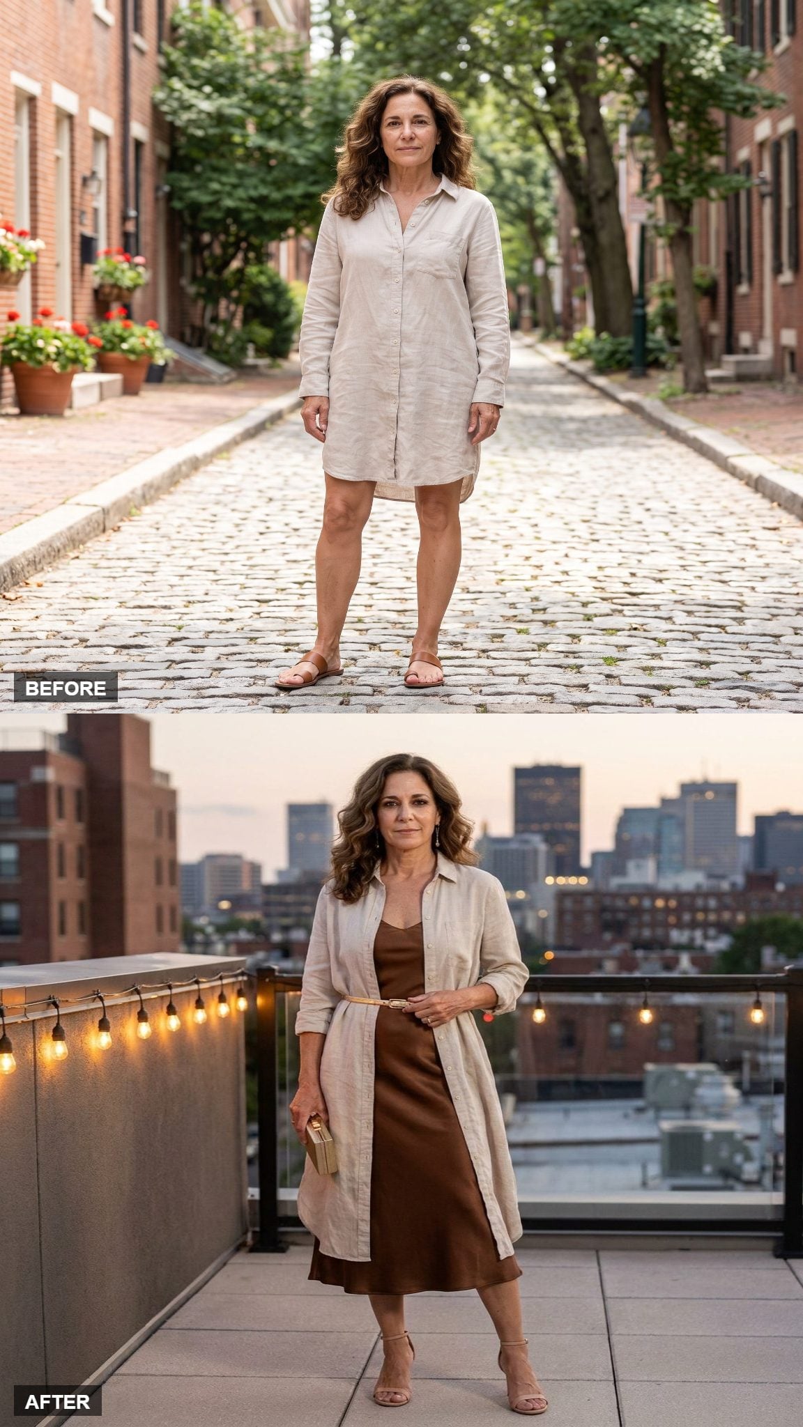 Rooftop Dinner Drama with a Slip Underneath and Strappy Heels
