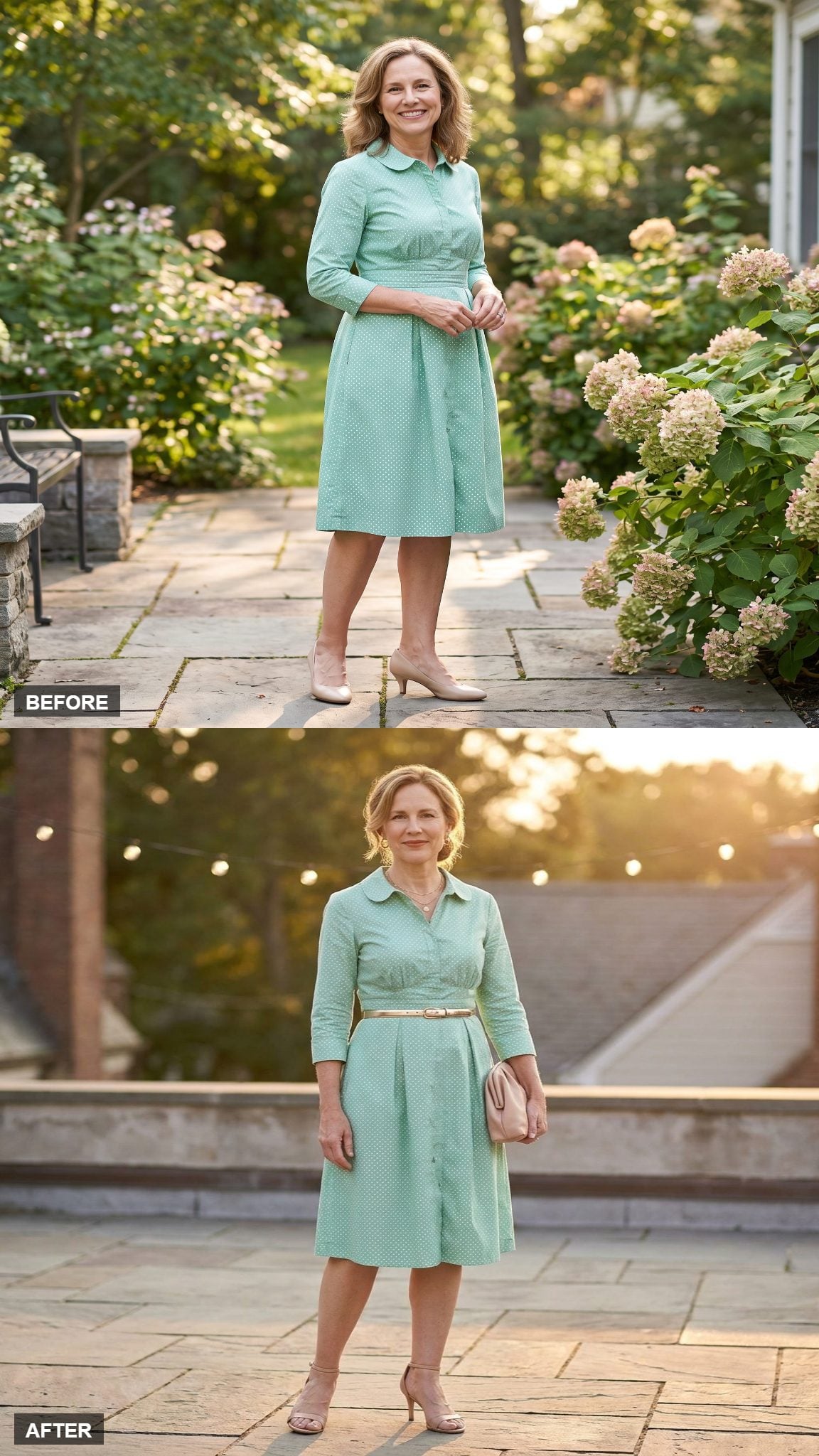 Rooftop Wedding Guest in Strappy Heels and a Slim Belt