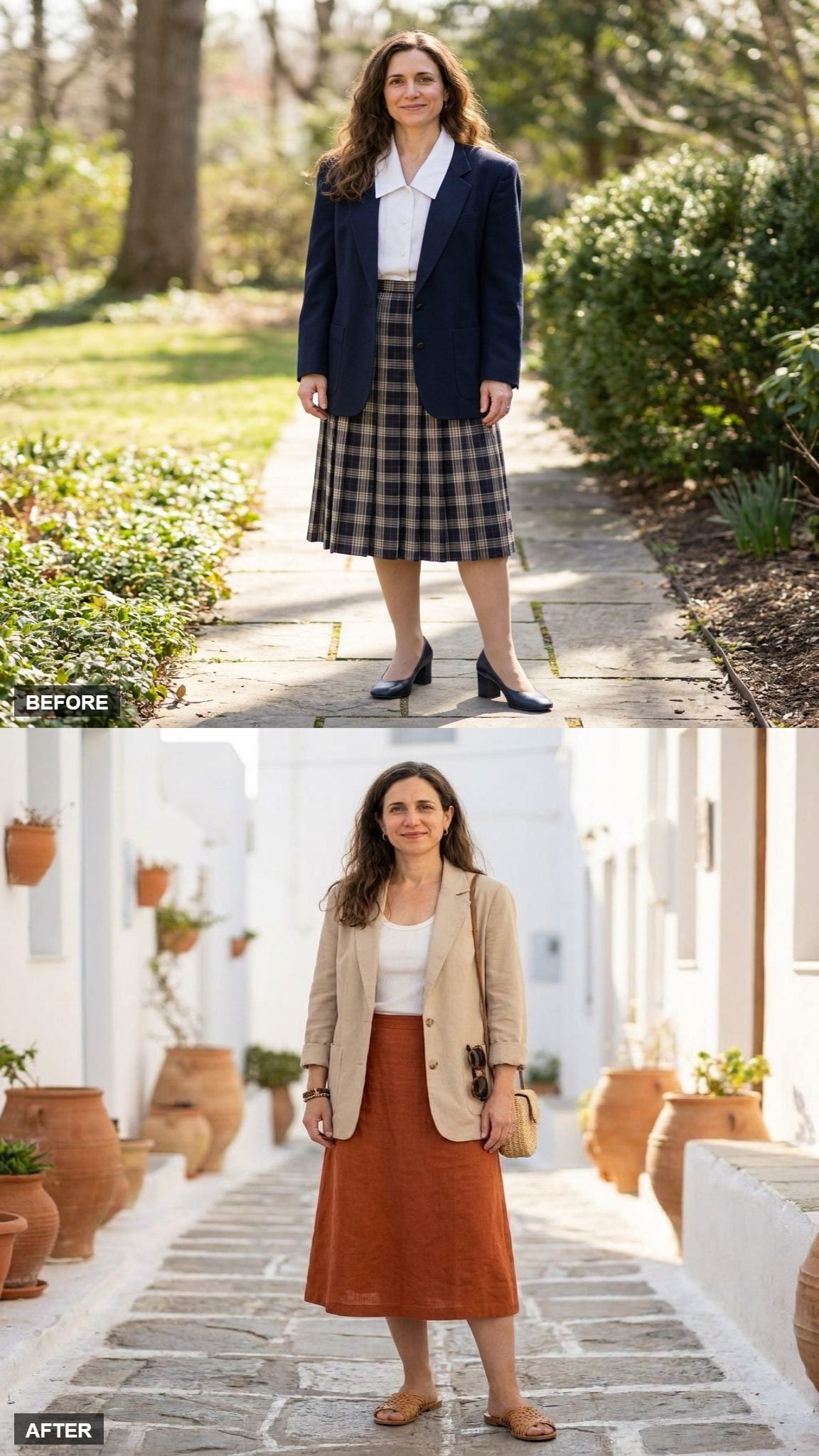 Sand Cotton Blazer and Rust Linen Skirt for a Long Weekend That Started on a Thursday