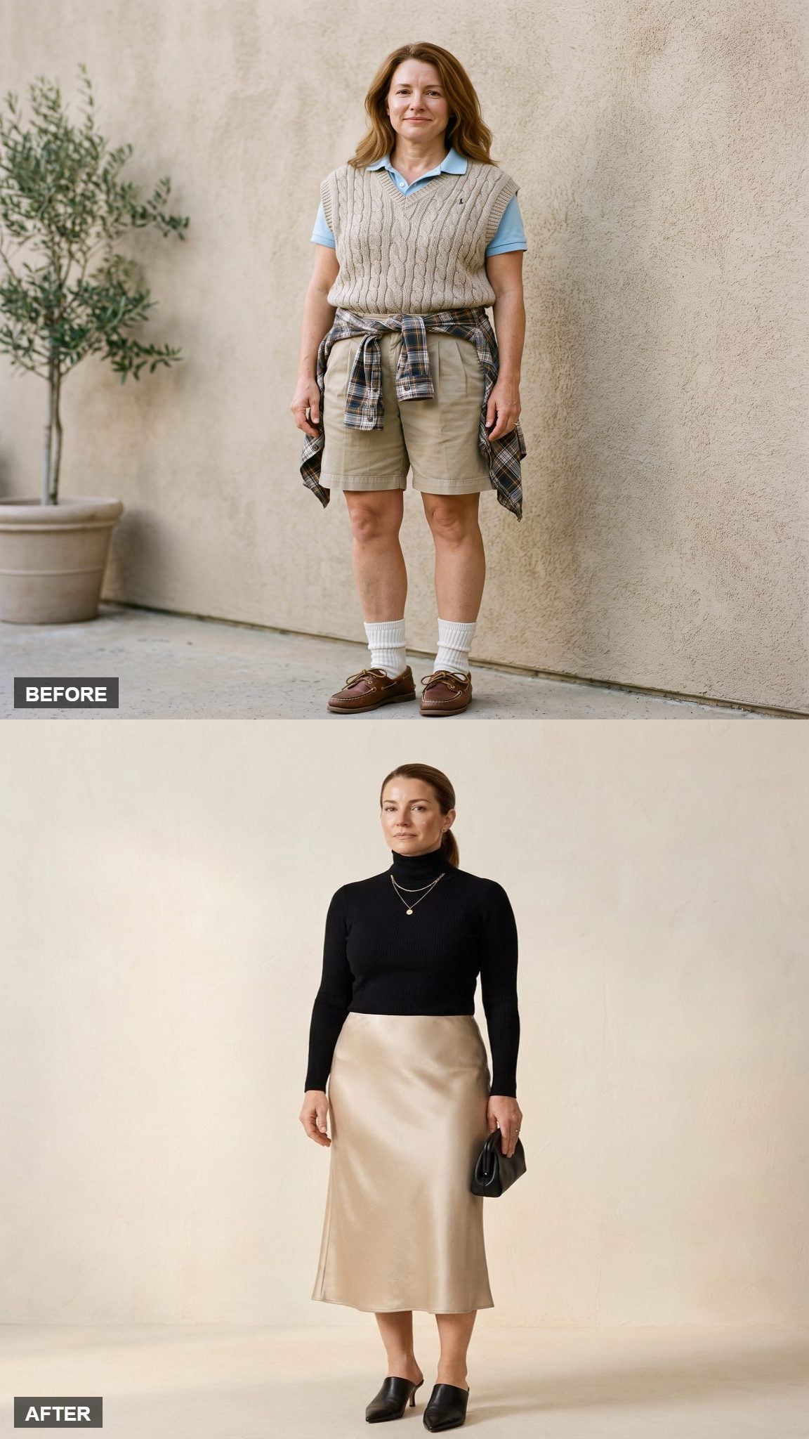Satin Slip Skirt, Fitted Black Rib Turtleneck, and Black Mule: The 90s Done With Intention