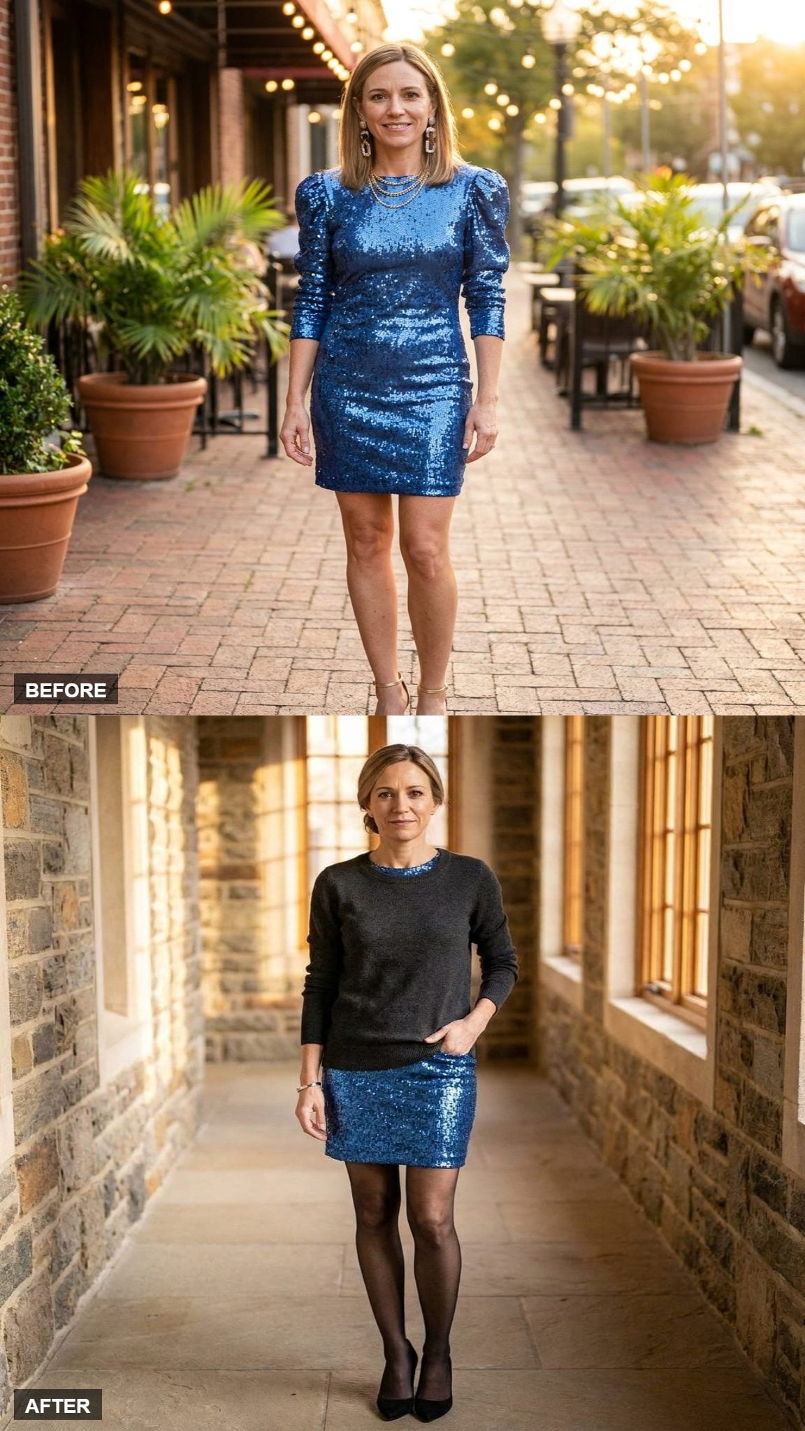 Sequins Under a Charcoal Knit for Quiet Winter Confidence