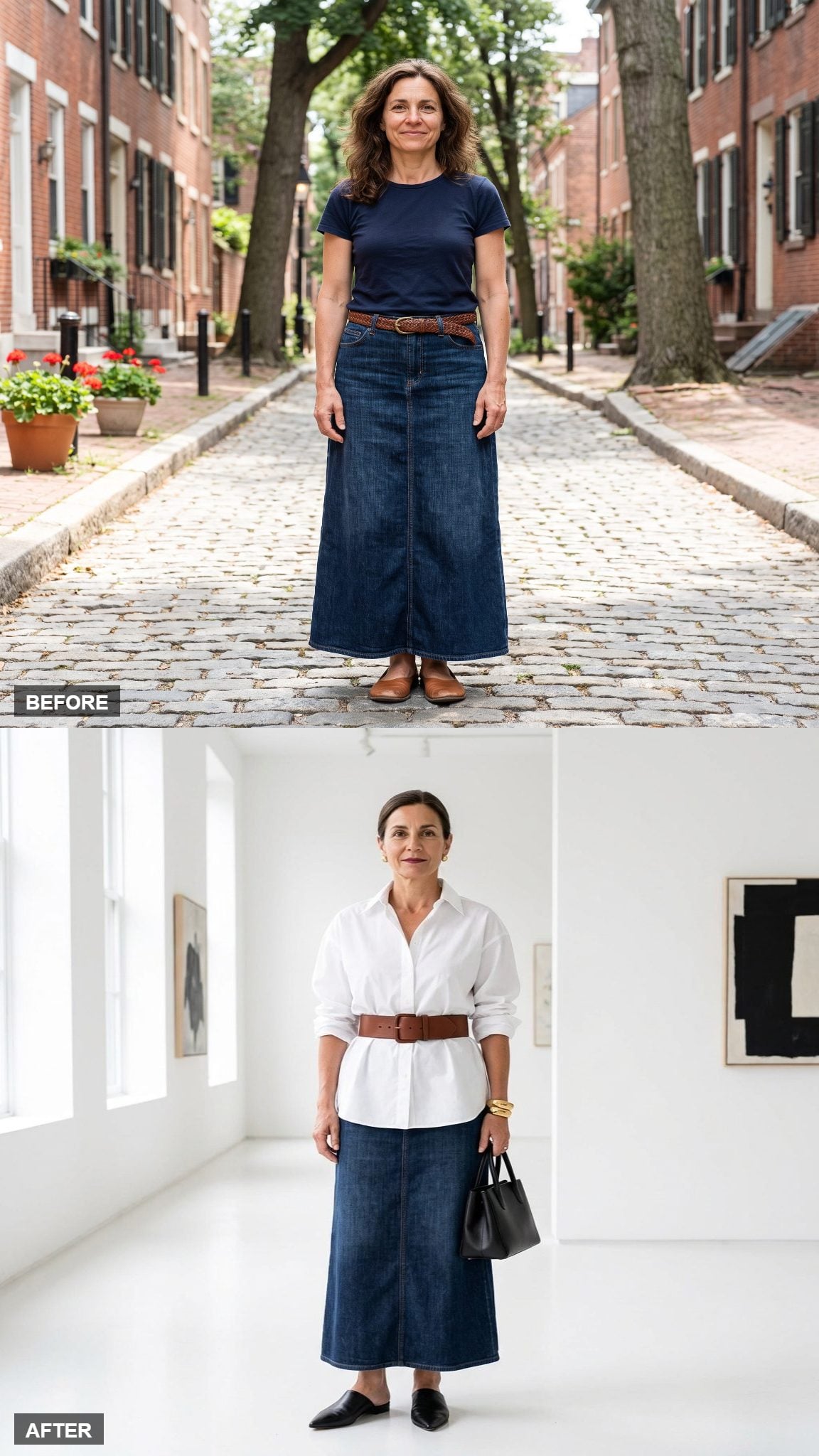 Sharp Contrast in a Crisp White Shirt and Statement Belt