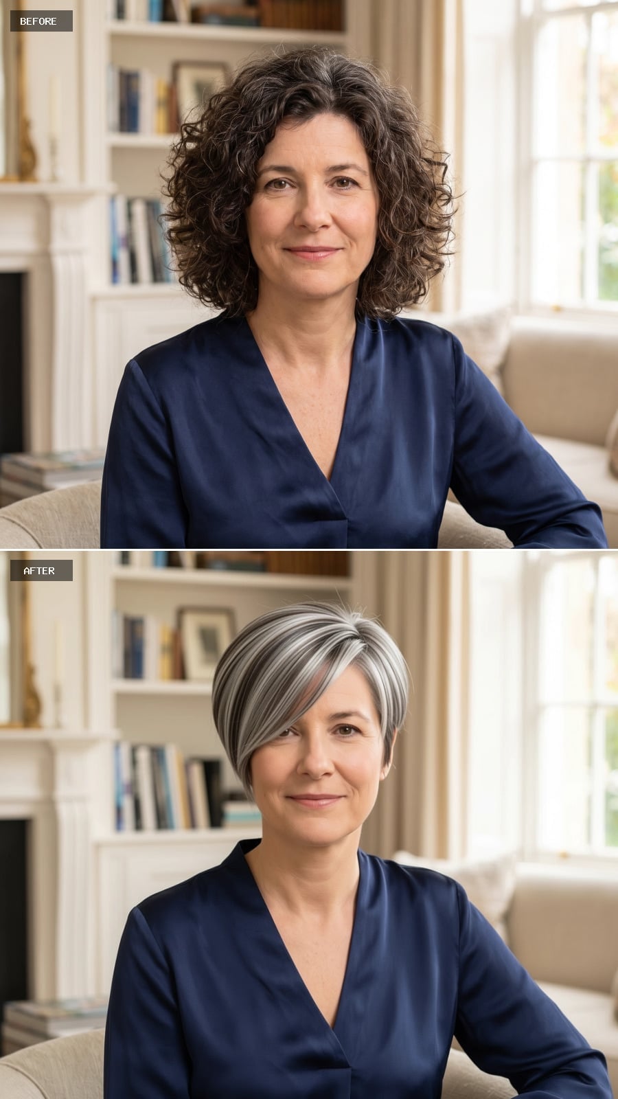 Silver and slate pixie-bob before and after