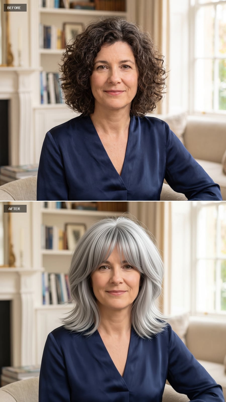 Layered silver collarbone haircut before and after