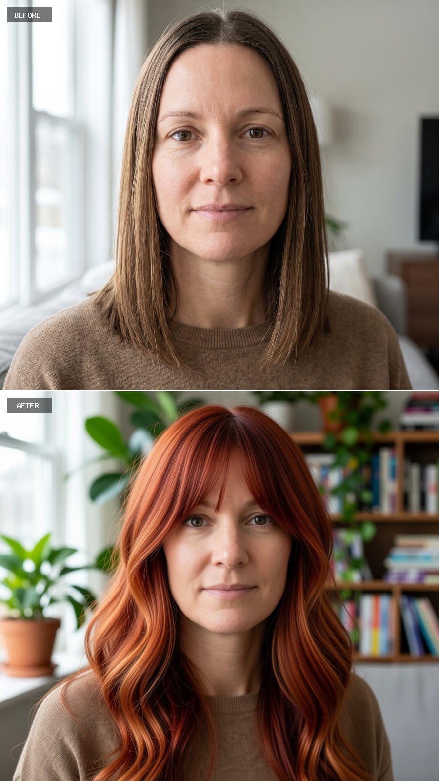 Copper Waves and Curtain Bangs: When the Color Does Half the Work